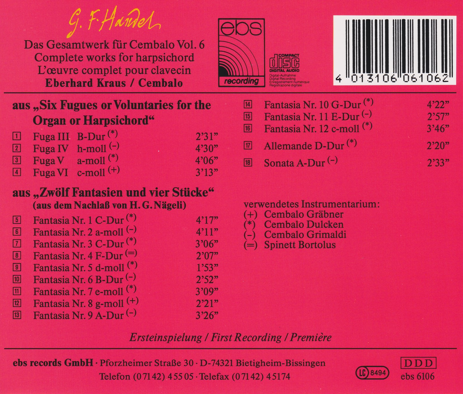 Georg Friedrich Händel - Das Cembalowerk Vol.6