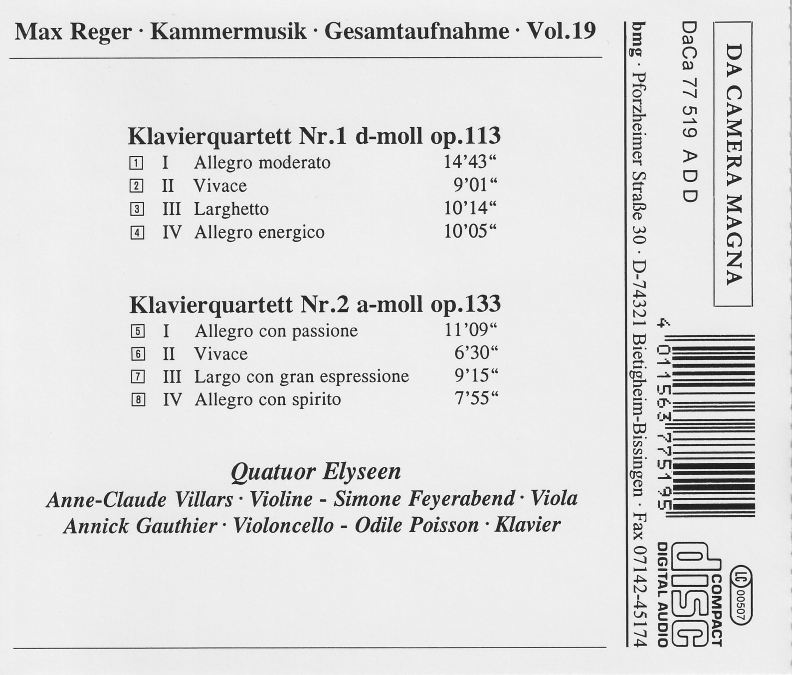 Max Reger - Kammermusik komplett Vol. 19