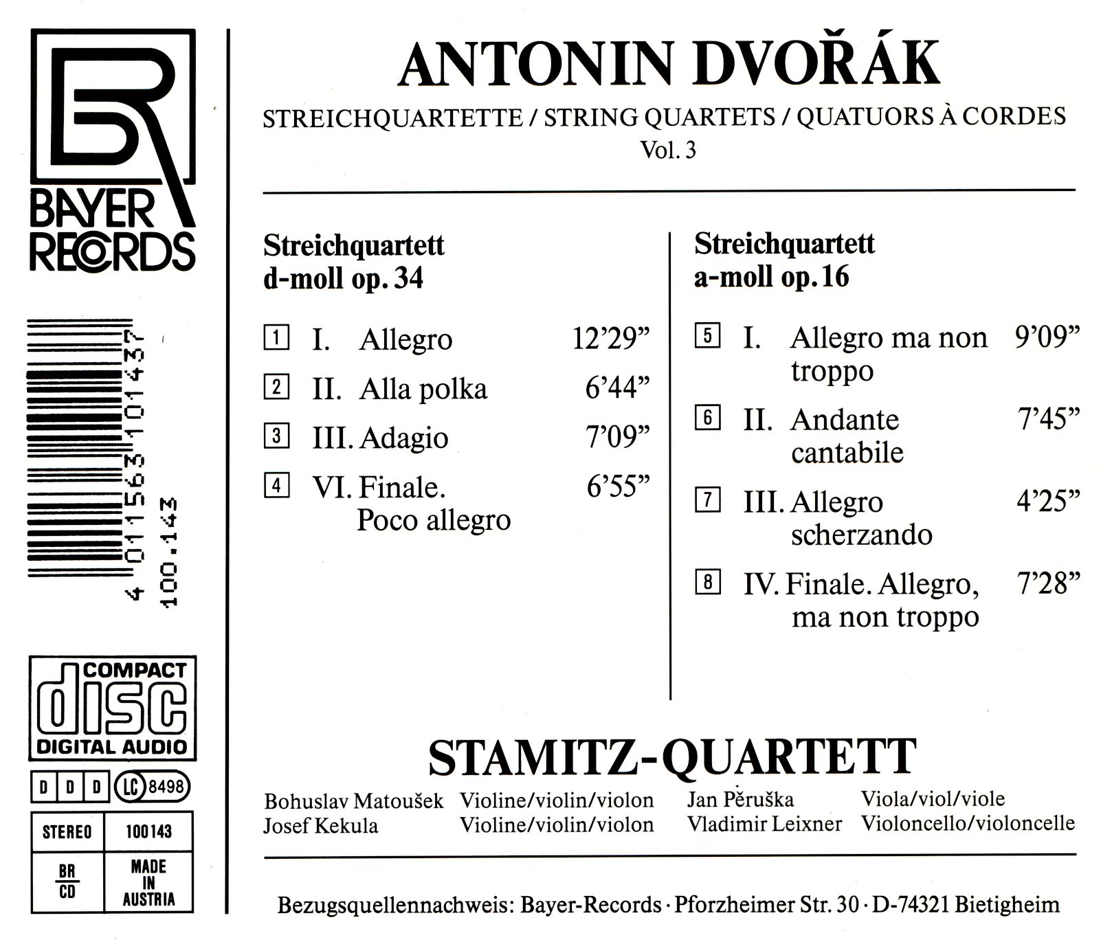 Antonin Dvorak - Streichquartette Vol.3