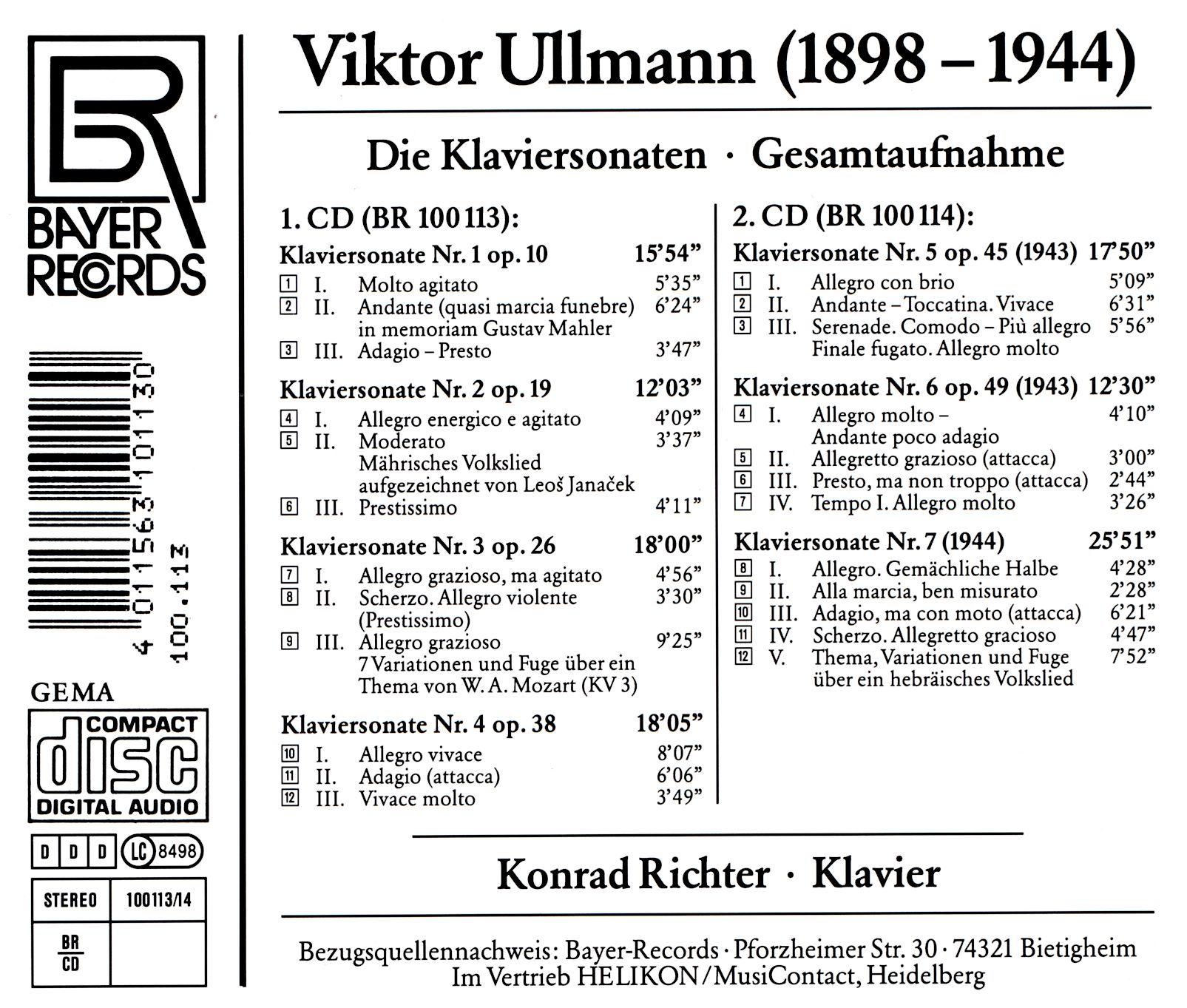 Viktor Ullmann - Klaviersonaten (Gesamtaufnahme)