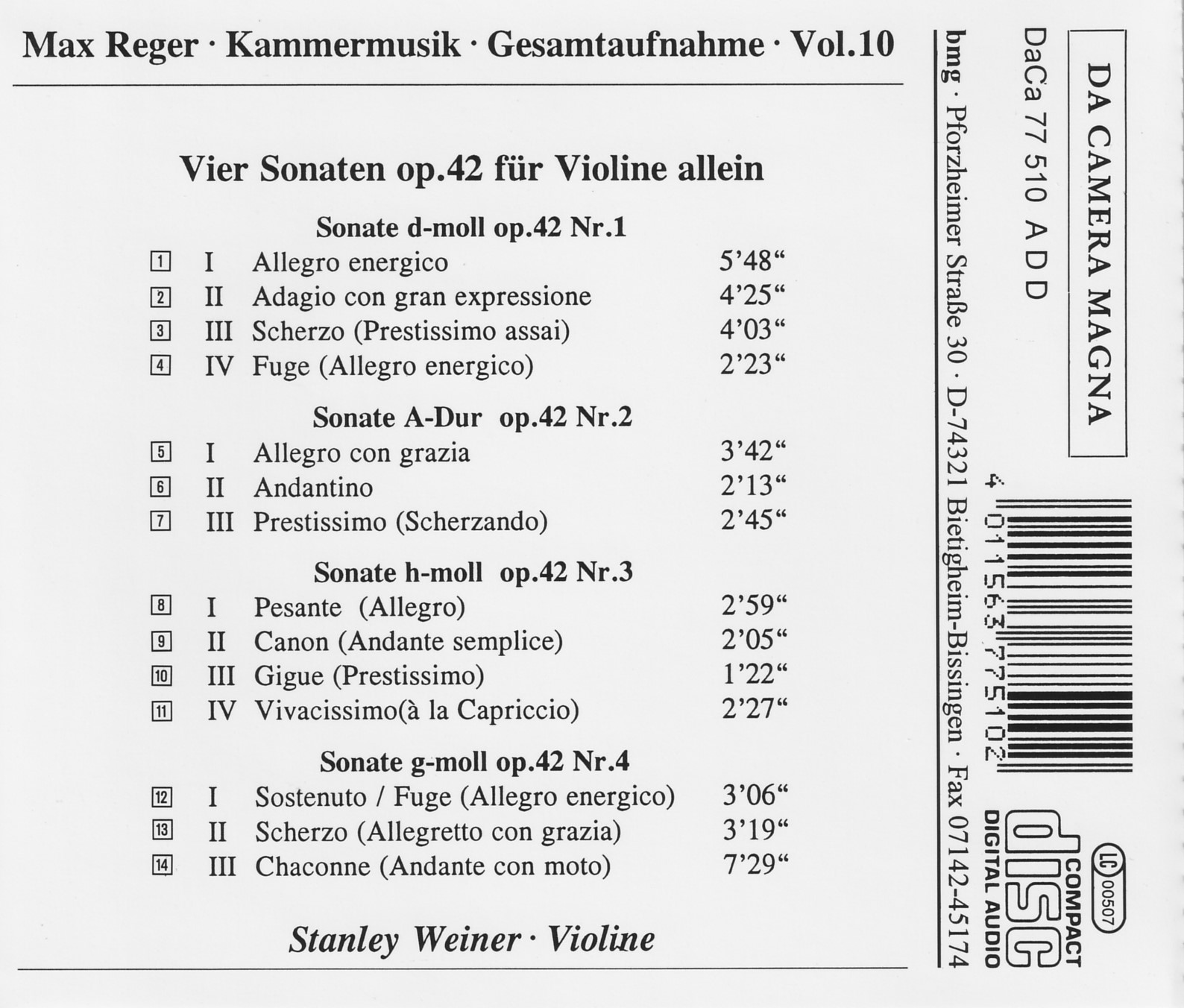 Max Reger - Kammermusik komplett Vol. 10