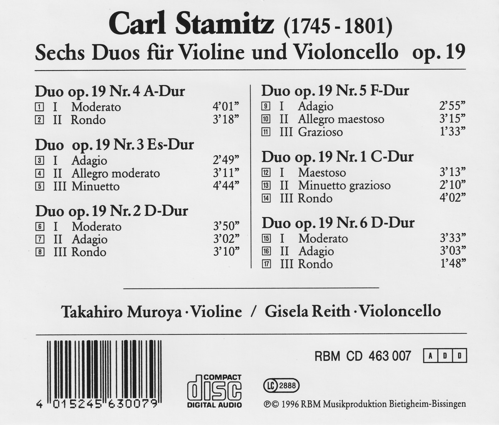 Carl Stamitz - Sechs Duos op.19
