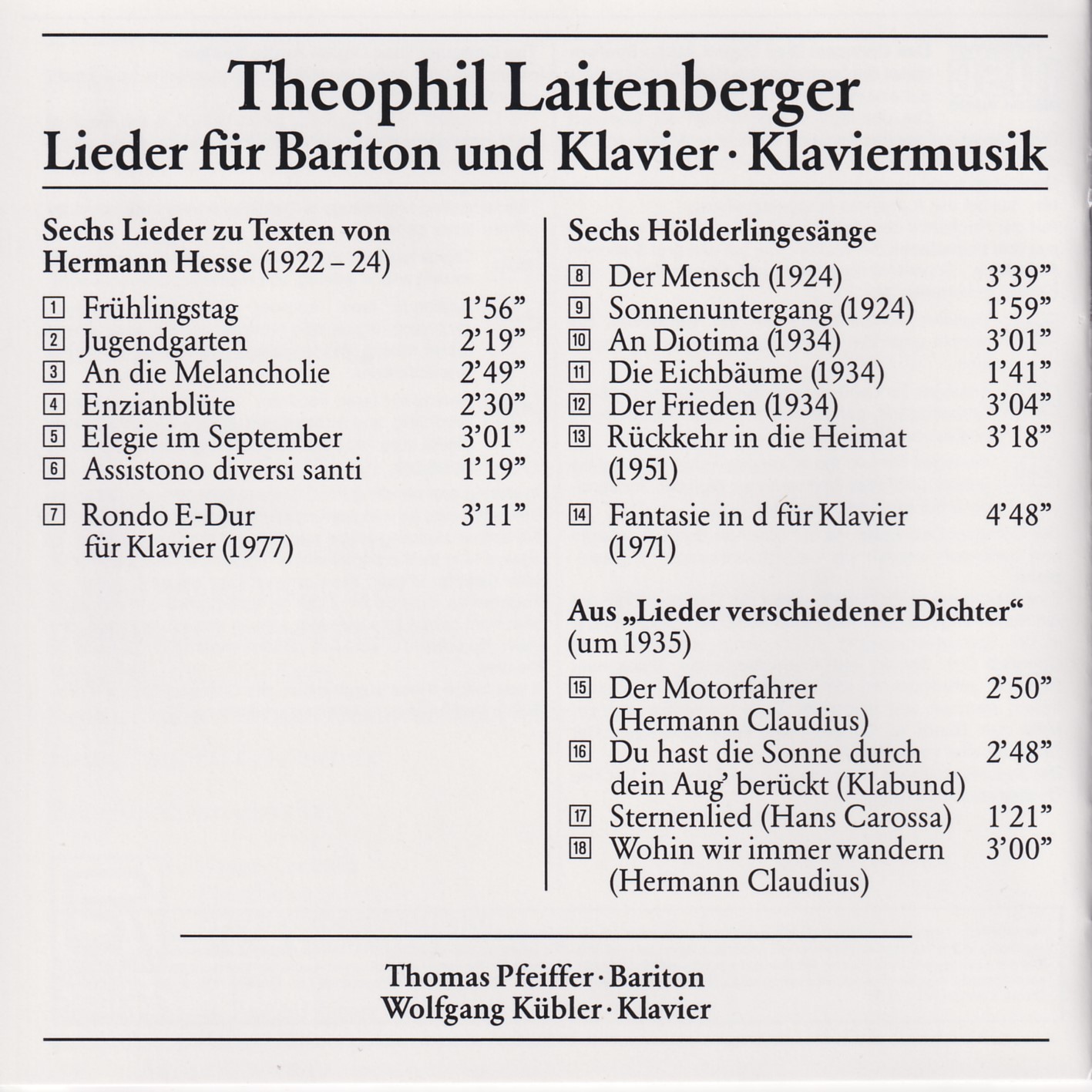 Laitenberger - Lieder und Klaviermusik
