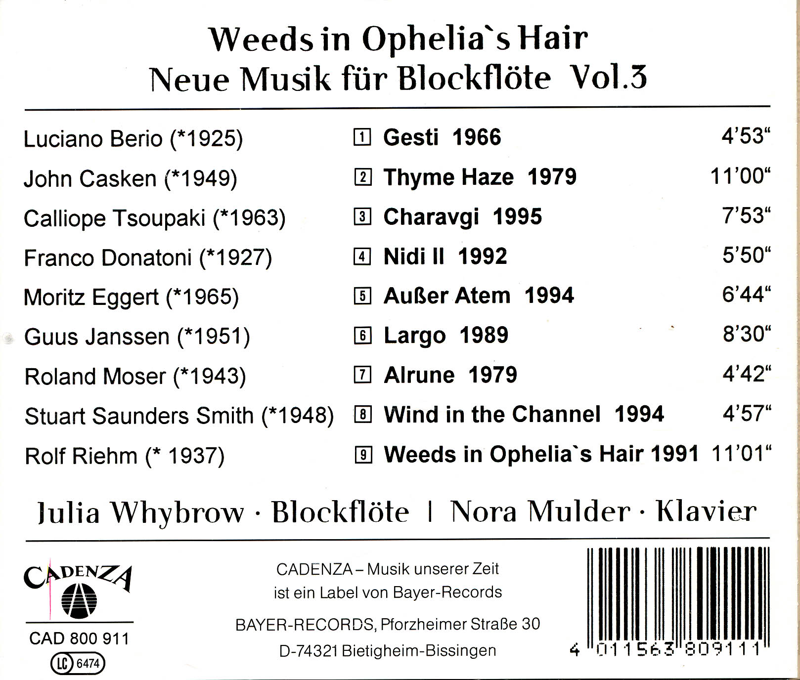 Weeds in Ophelia's hair - Neue Musik für BlockflöteVol.3