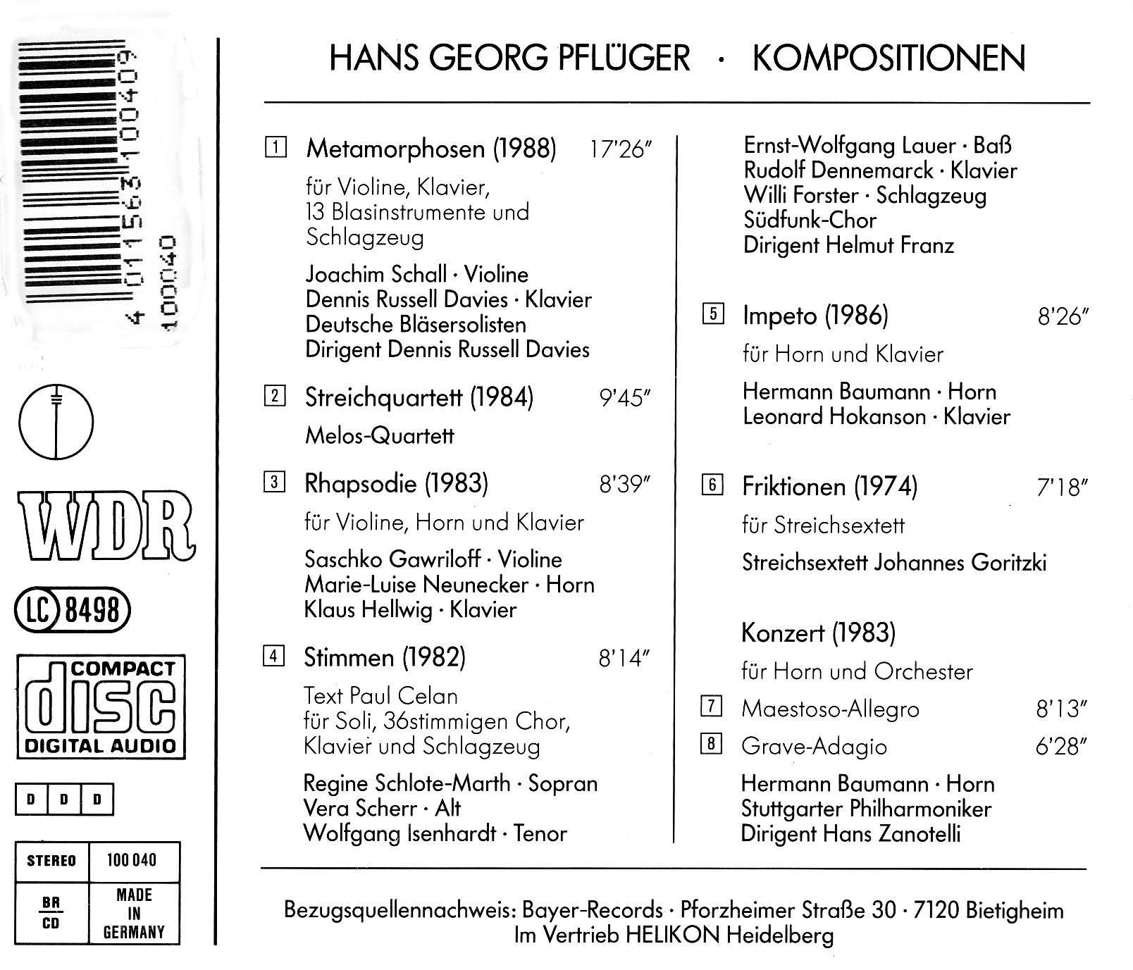 Hans Georg Pflüger - Kompositionen