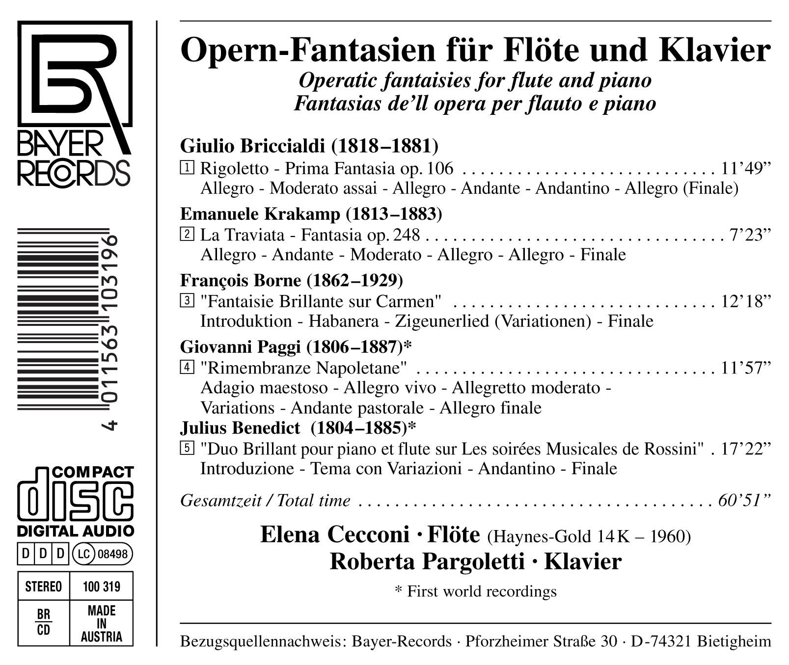 Opern-Fantasien für Flöte und Klavier