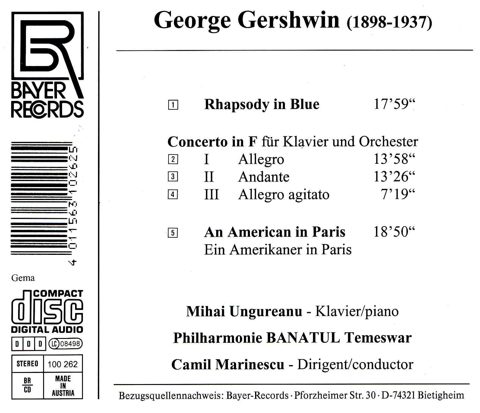 George Gershwin - Rhapsody in blue, Concerto in F