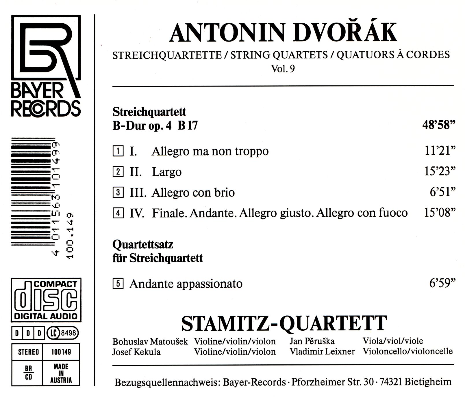 Antonin Dvorak - Streichquartette Vol.9