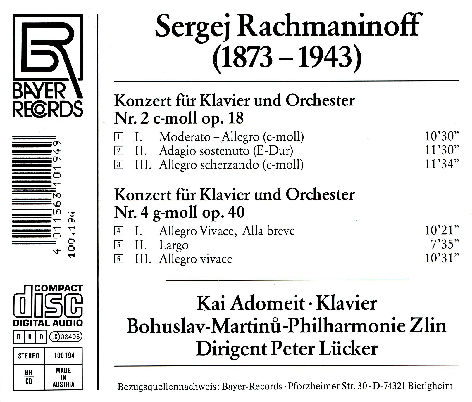 Sergej Rachmaninoff - Klavierkonzerte 2+4