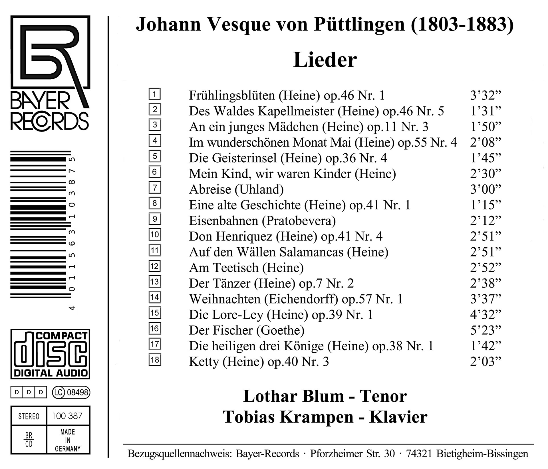 Johann Vesque von Püttlingen - Lieder