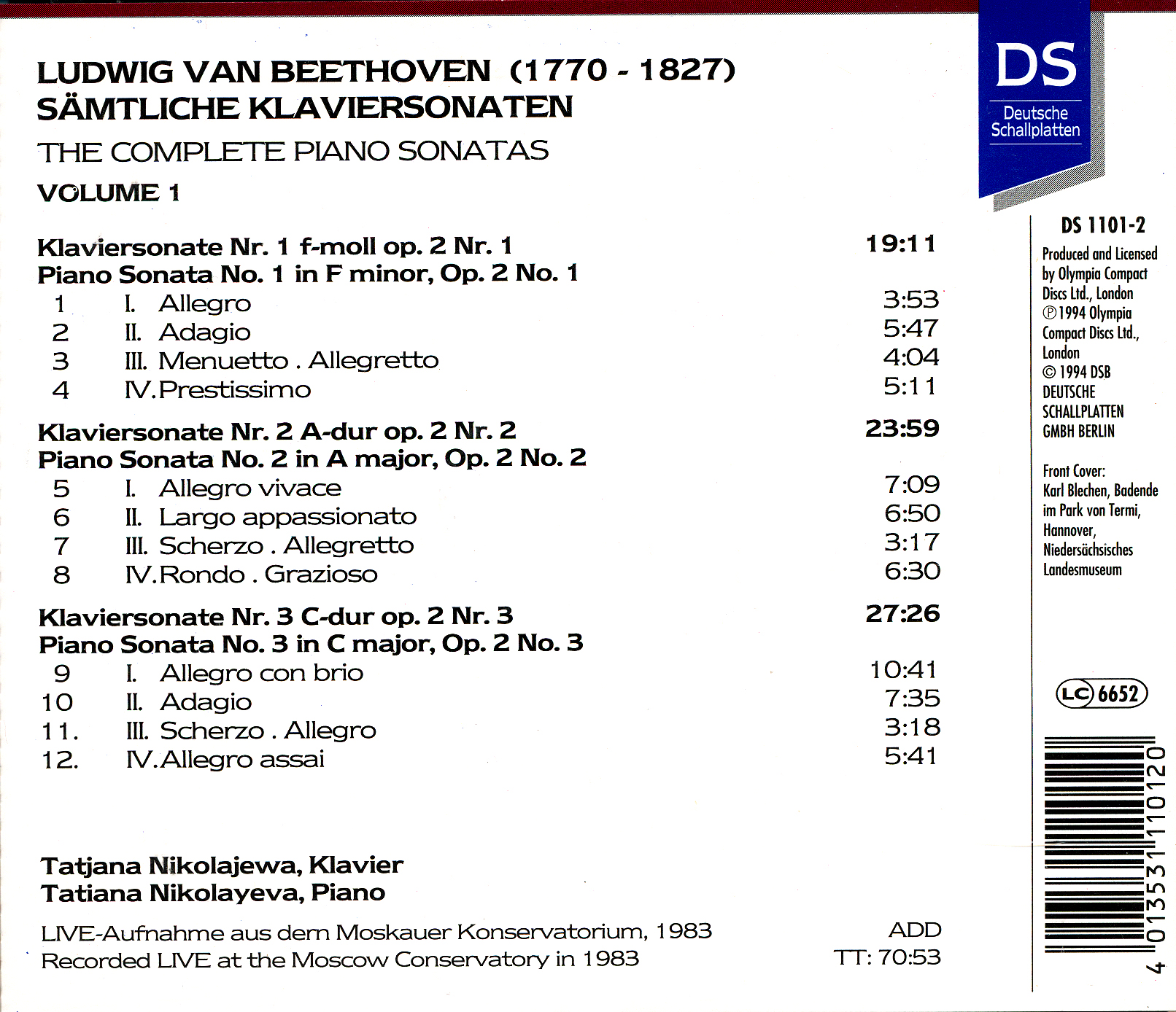 Ludwig van Beethoven. Sämtliche Klaviersonaten. Nikolajewa