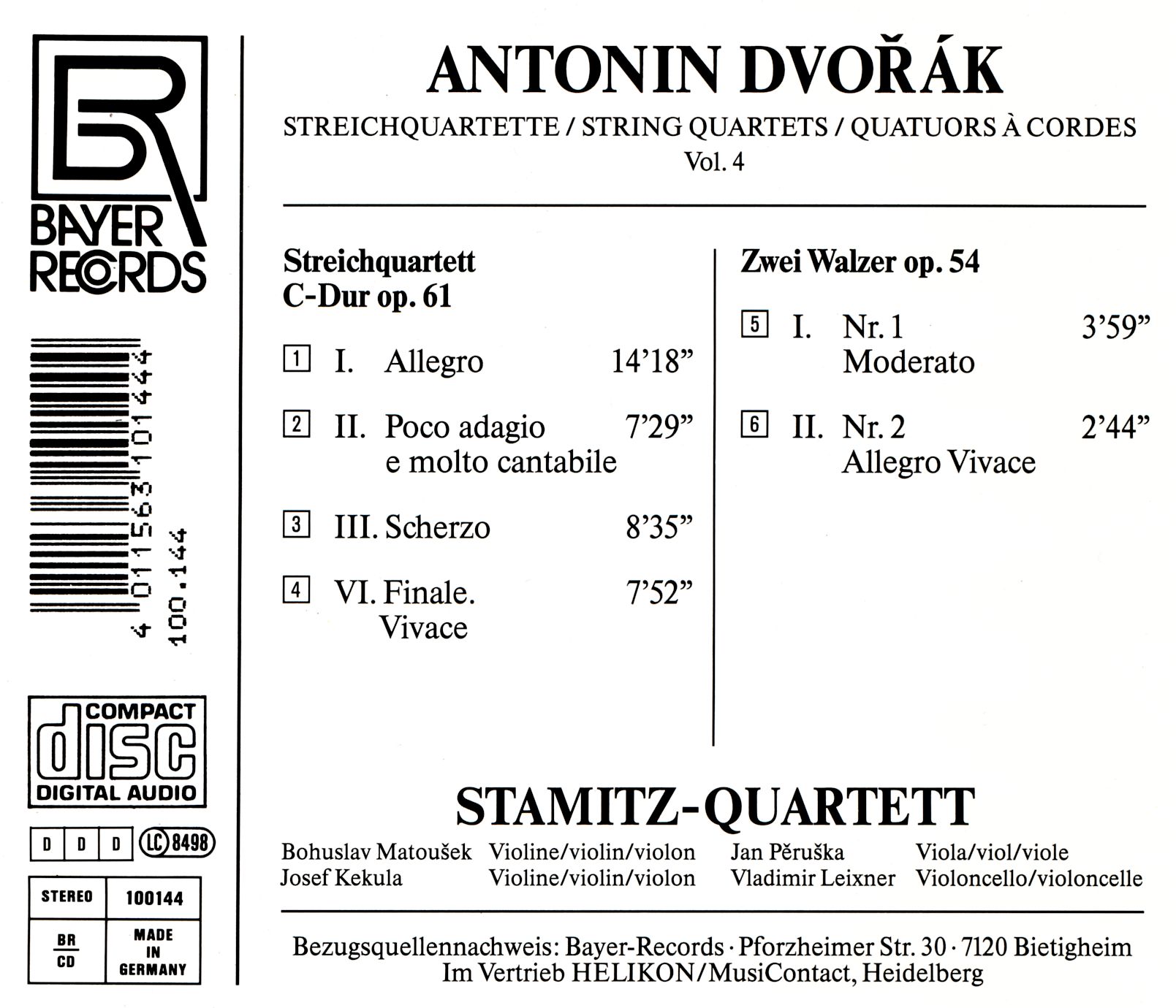 Antonin Dvorak - Streichquartette Vol.4
