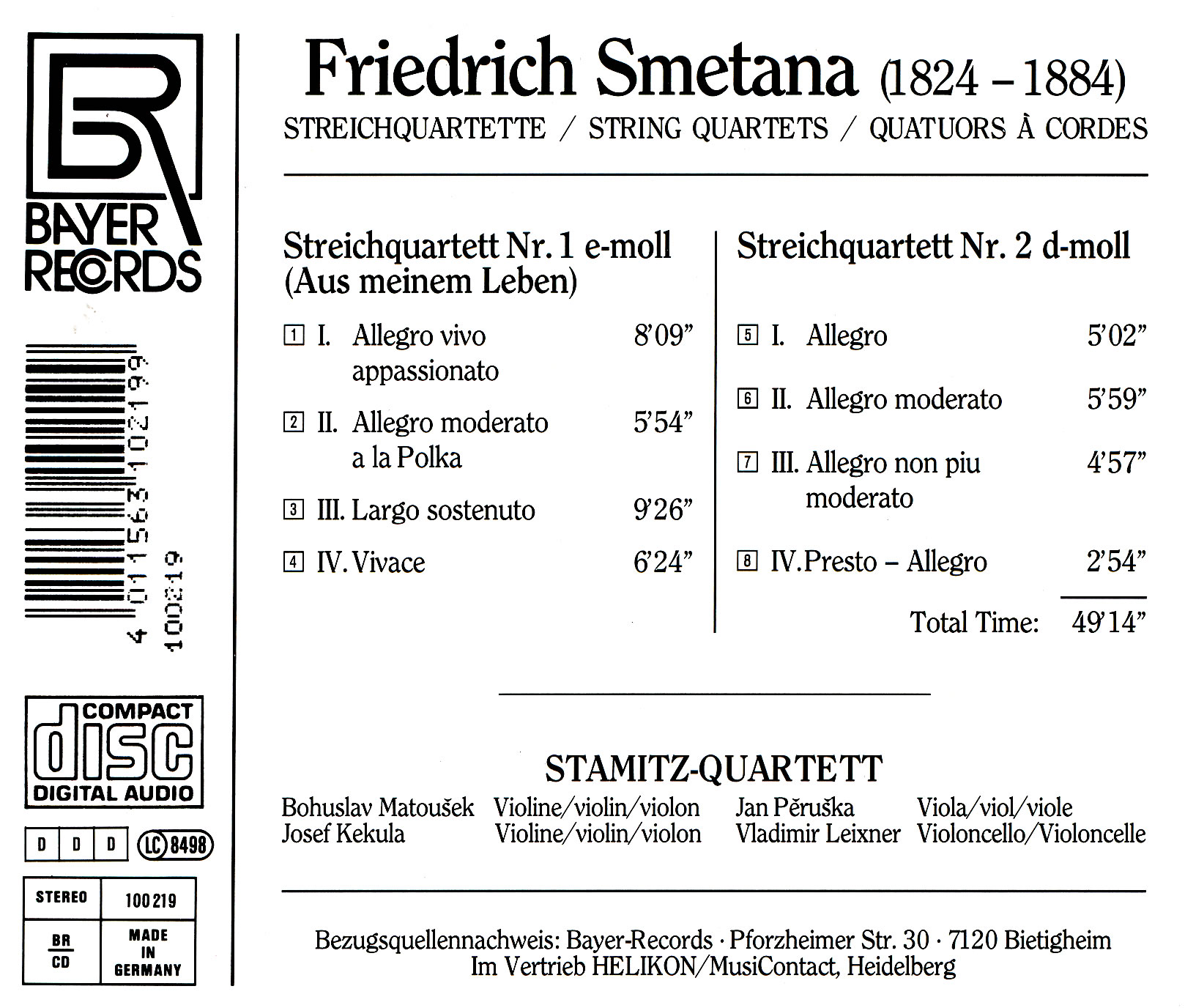 Friedrich Smetana - Streichquartette