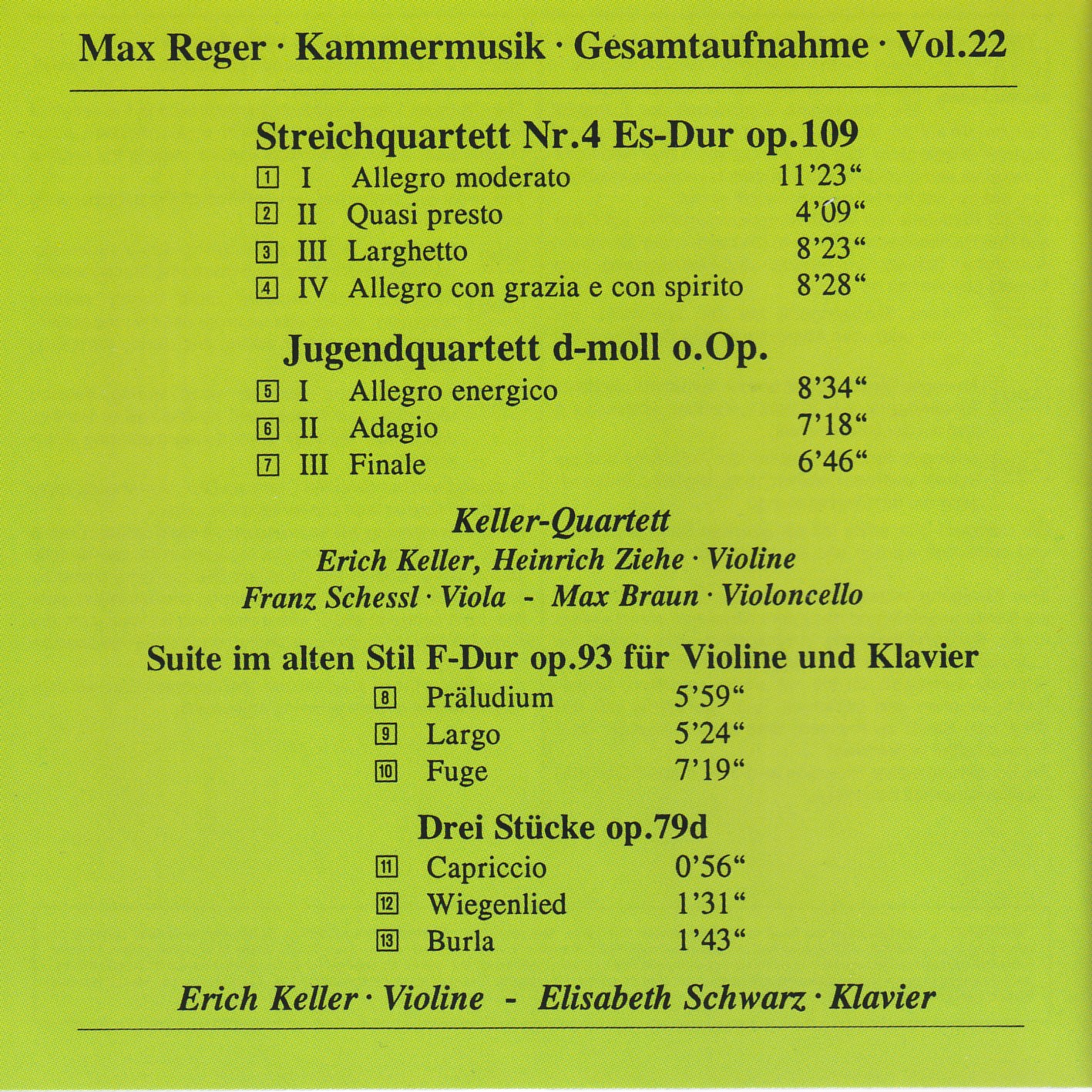 Max Reger - Kammermusik komplett Vol. 22