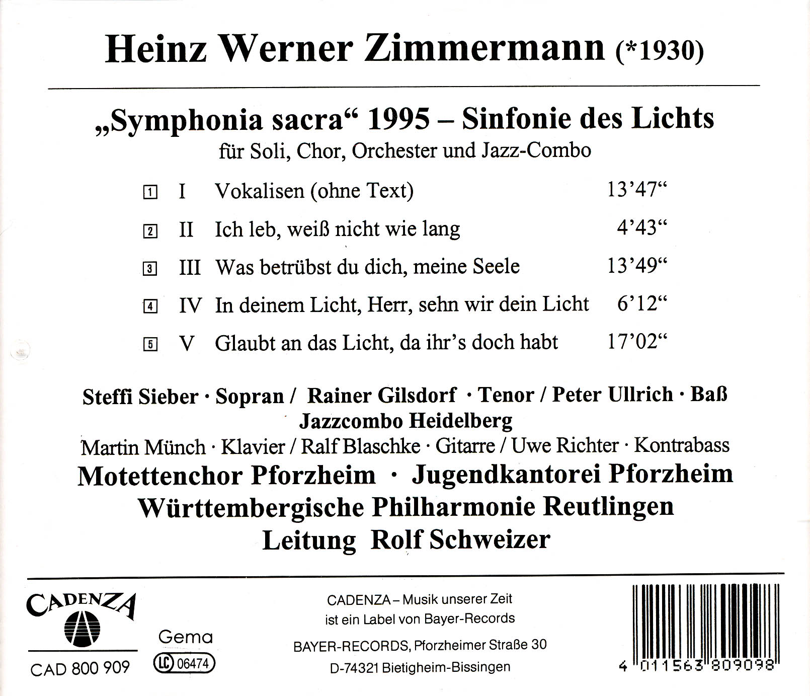 Heinz Werner Zimmermann - Symphonia sacra