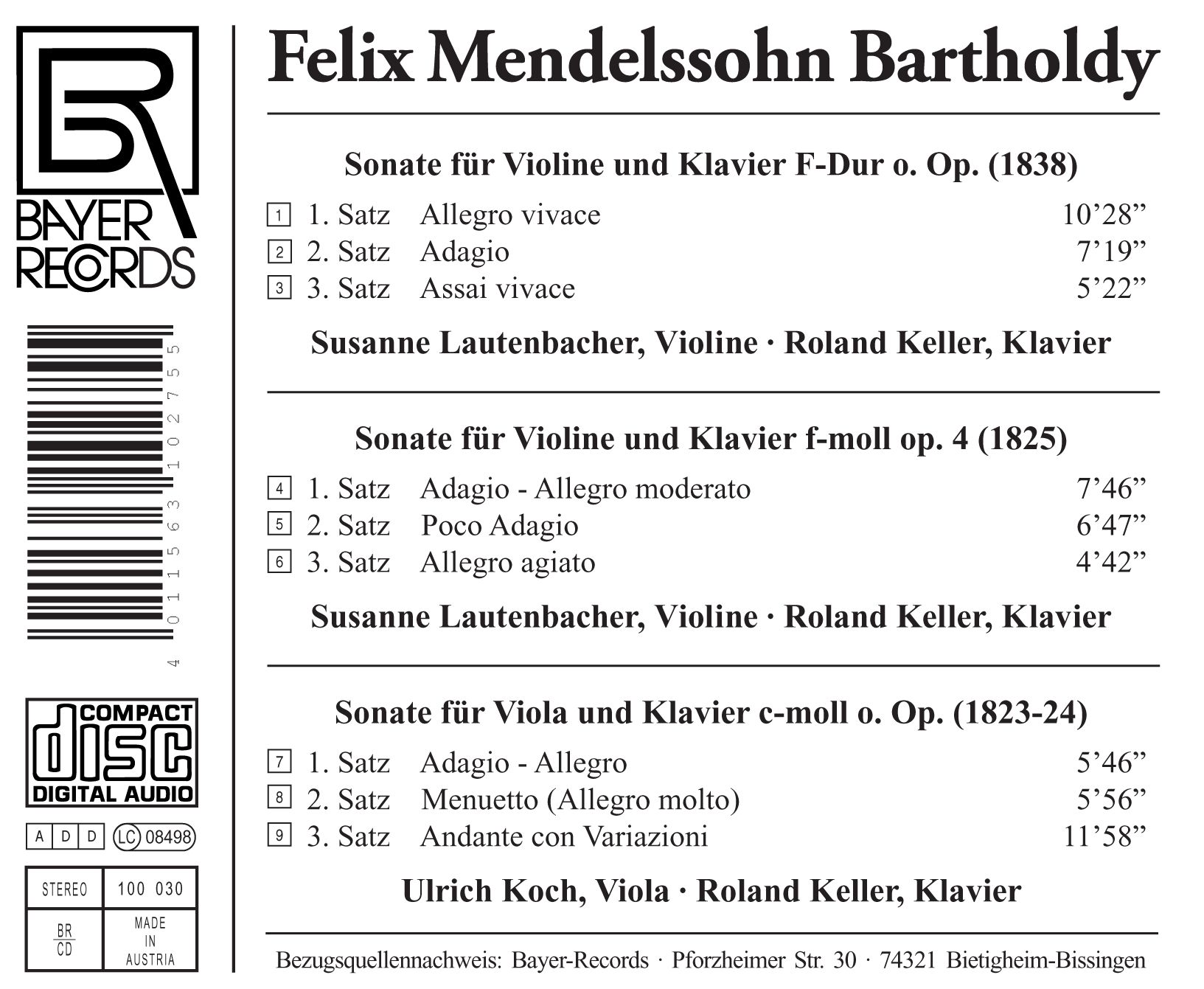 Felix Mendelssohn-Bartholdy - Violinsonaten