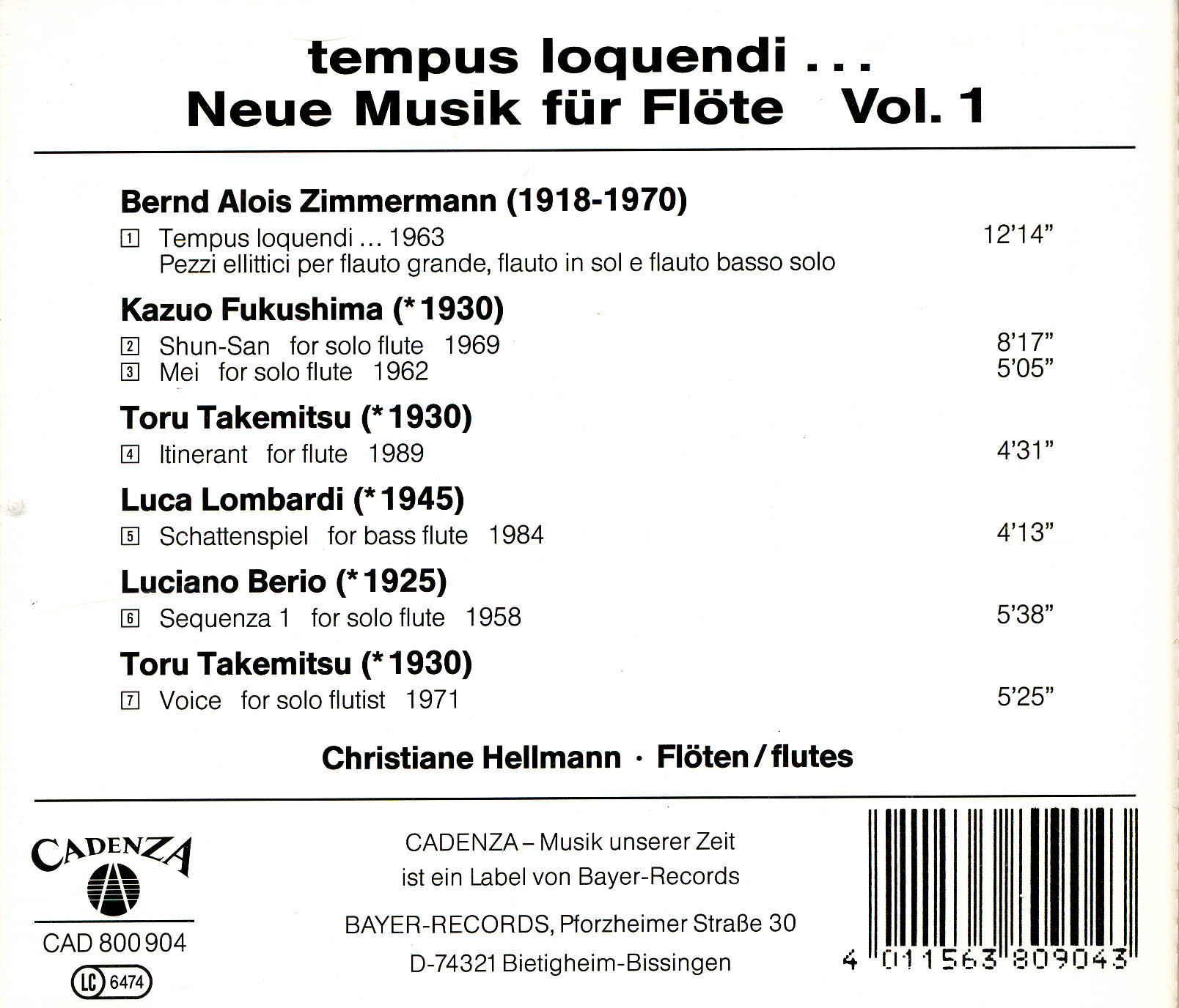 Tempus loquendi - Neue Musik für FlöteVol.1