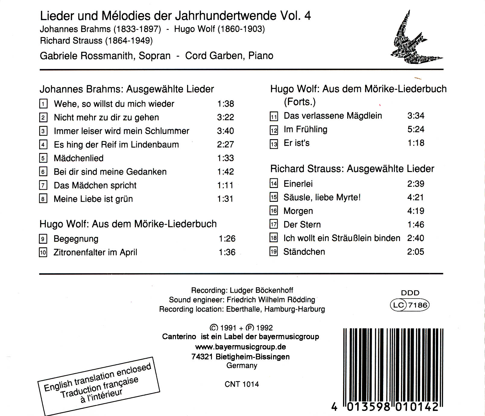 Lieder und Mélodies der Jahrhundertwende Vol. 4