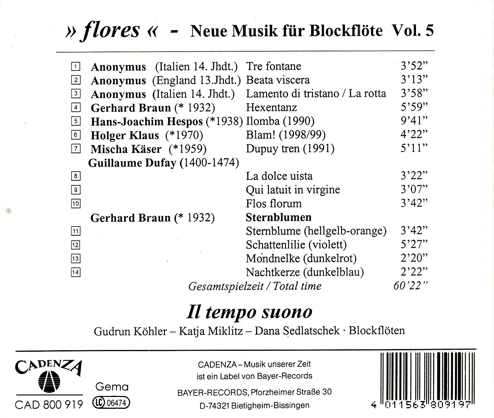 „flores“ - Neue Musik für Blockflöte Vol.5