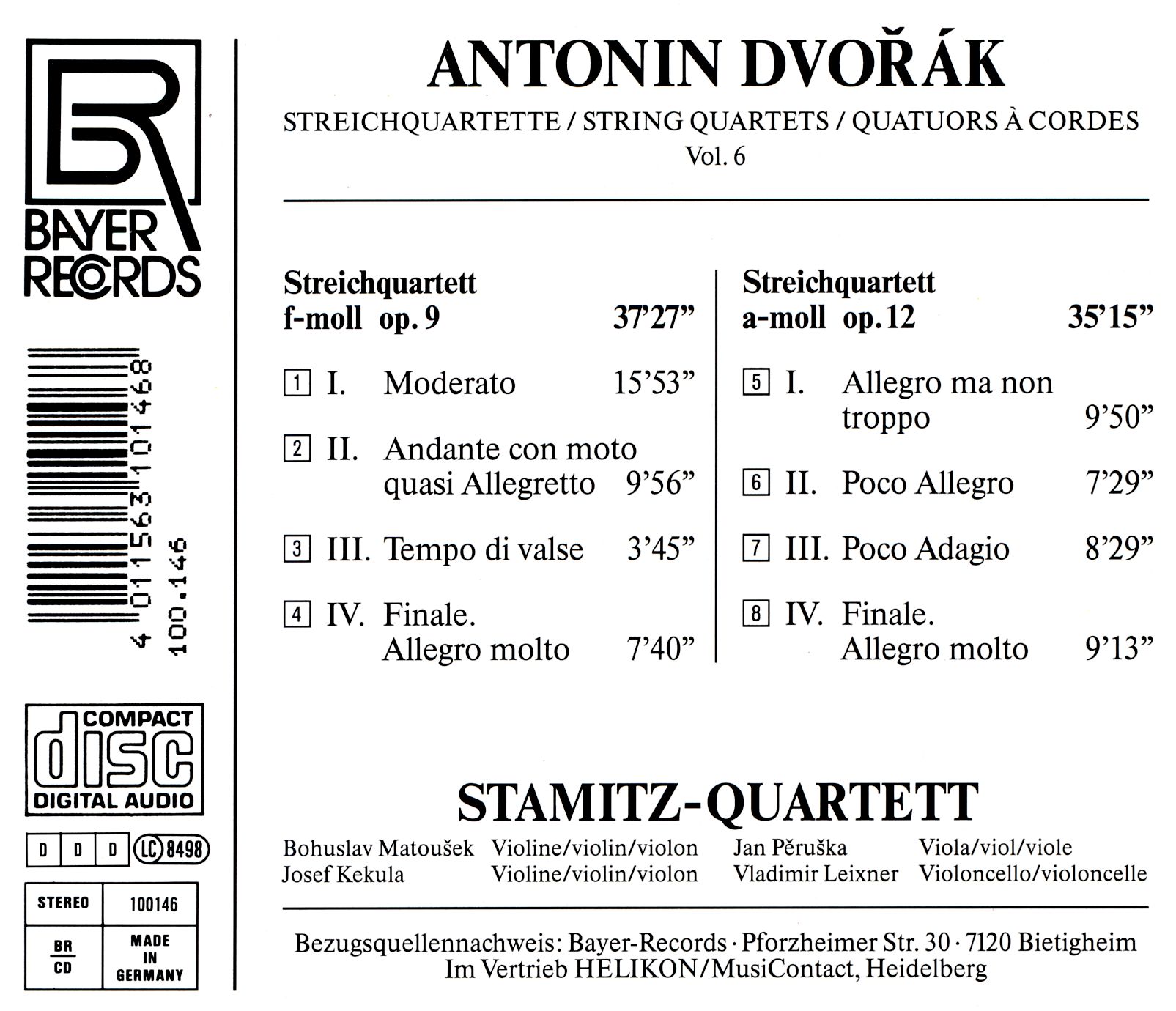 Antonin Dvorak - Streichquartette Vol.6
