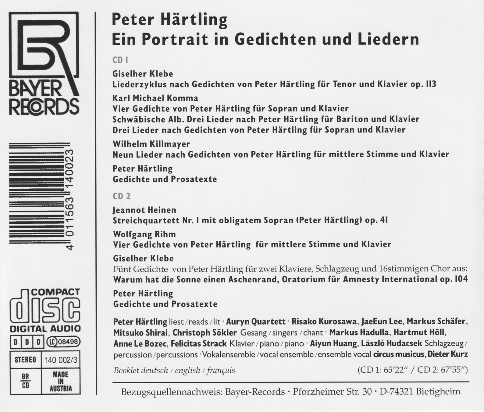 Peter Härtling - Ein Portrait in Gedichten und Liedern(zu seinem 70. Geburtstag)
