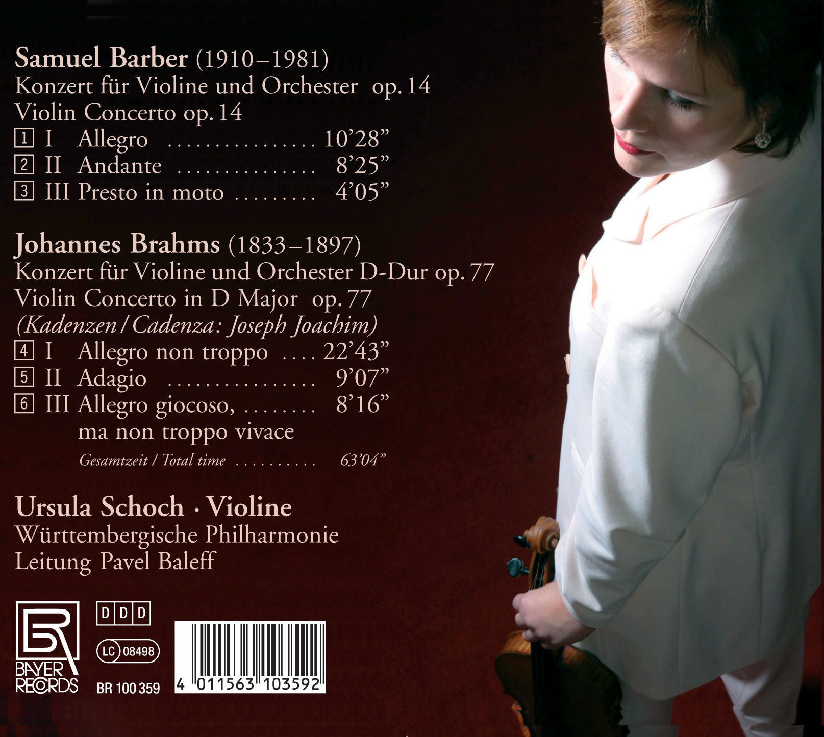 Ursula Schoch spielt Violinkonzerte von Barber und Brahms