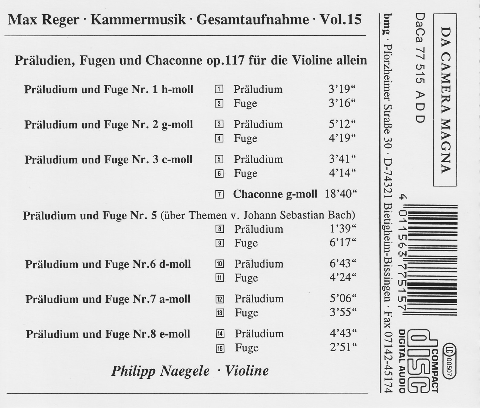Max Reger - Kammermusik komplett Vol. 15