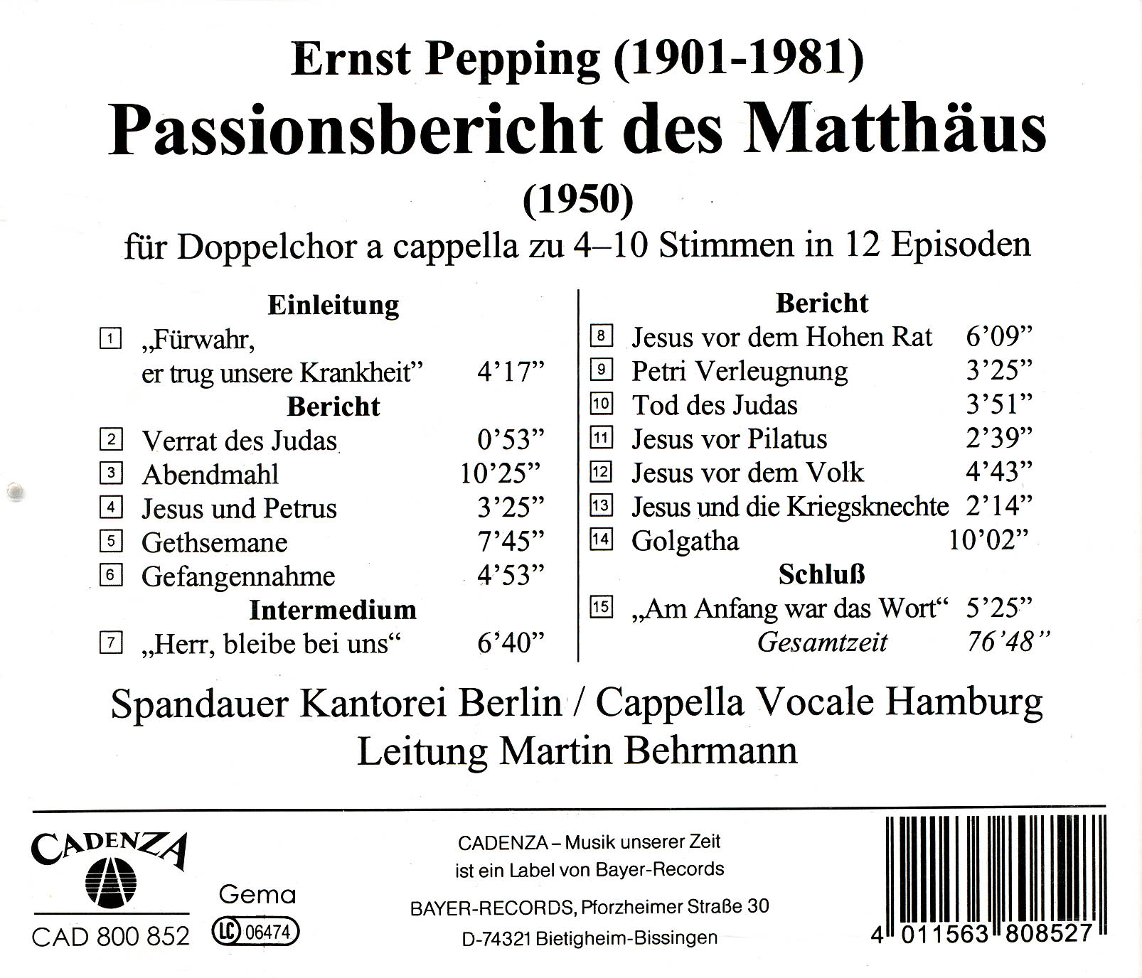 Pepping - Passionsbericht des Matthäus
