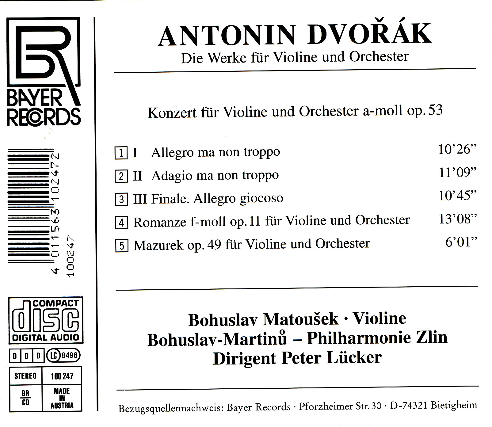 Antonin Dvorak - Violine und Orchester