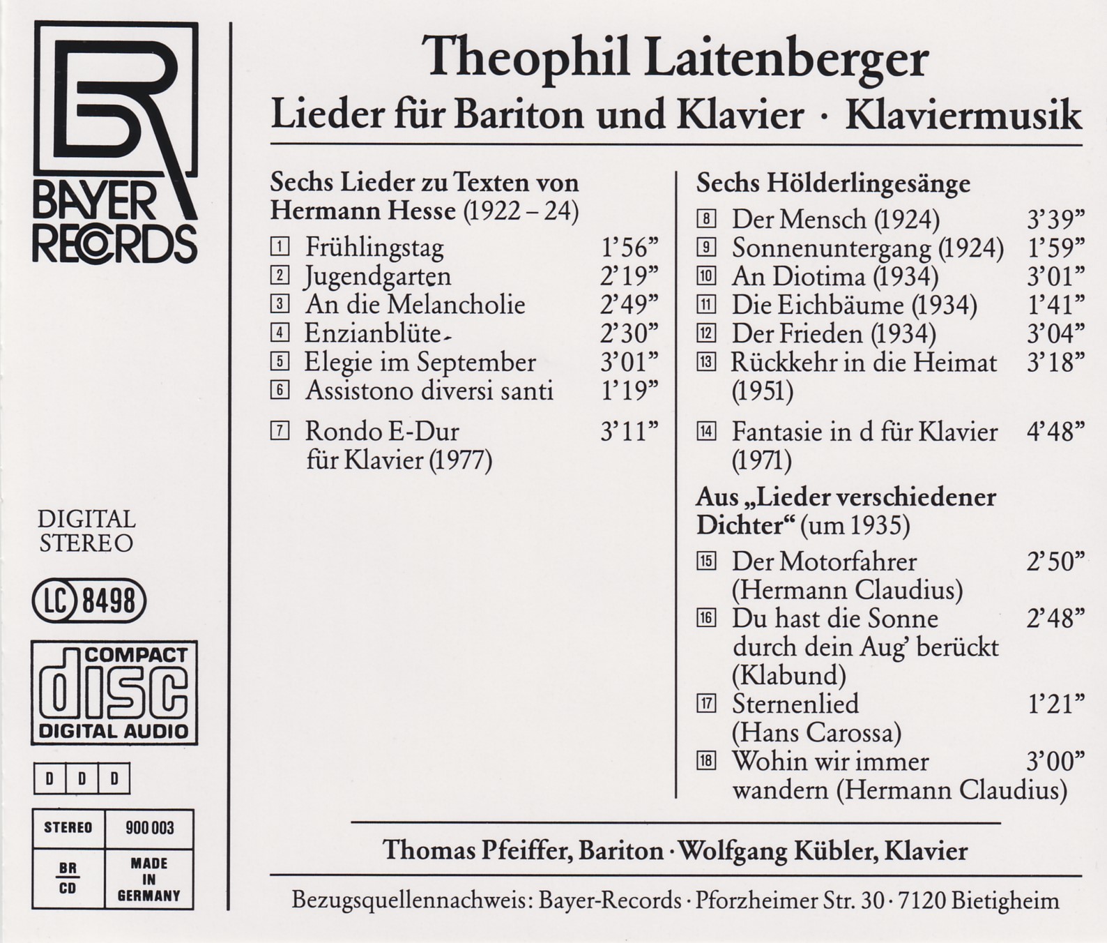 Laitenberger - Lieder und Klaviermusik
