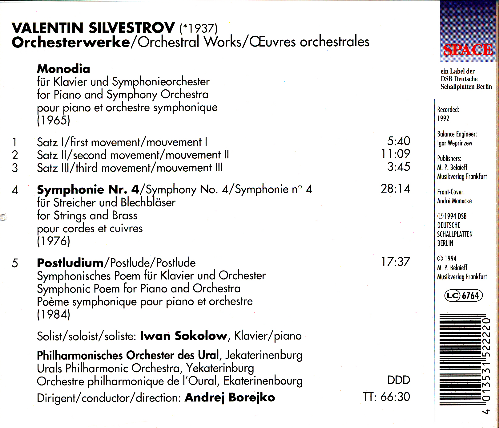 Valentin Silvestrov. Sinfonie Nr.4. Andrej Borejko