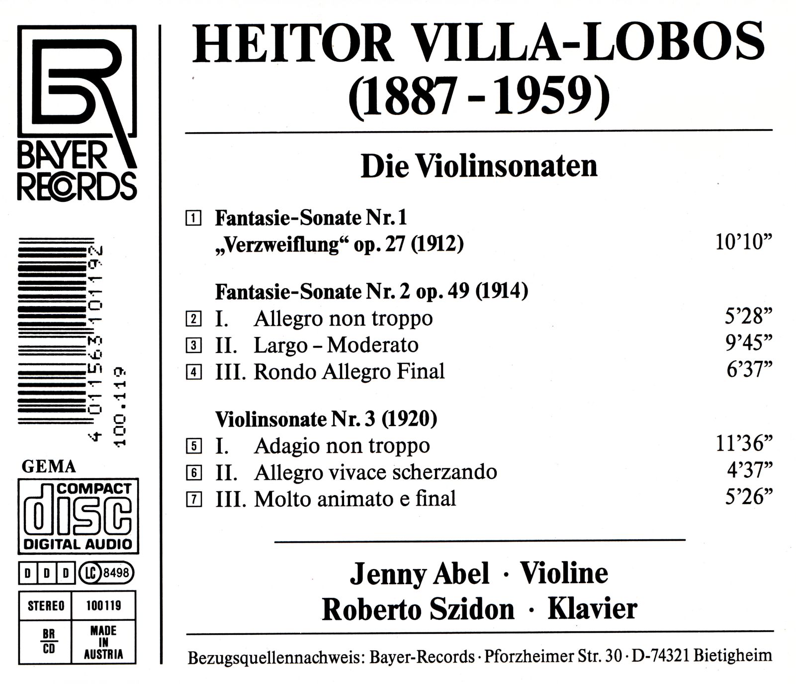 Heitor Villa-Lobos - Die Violinsonaten