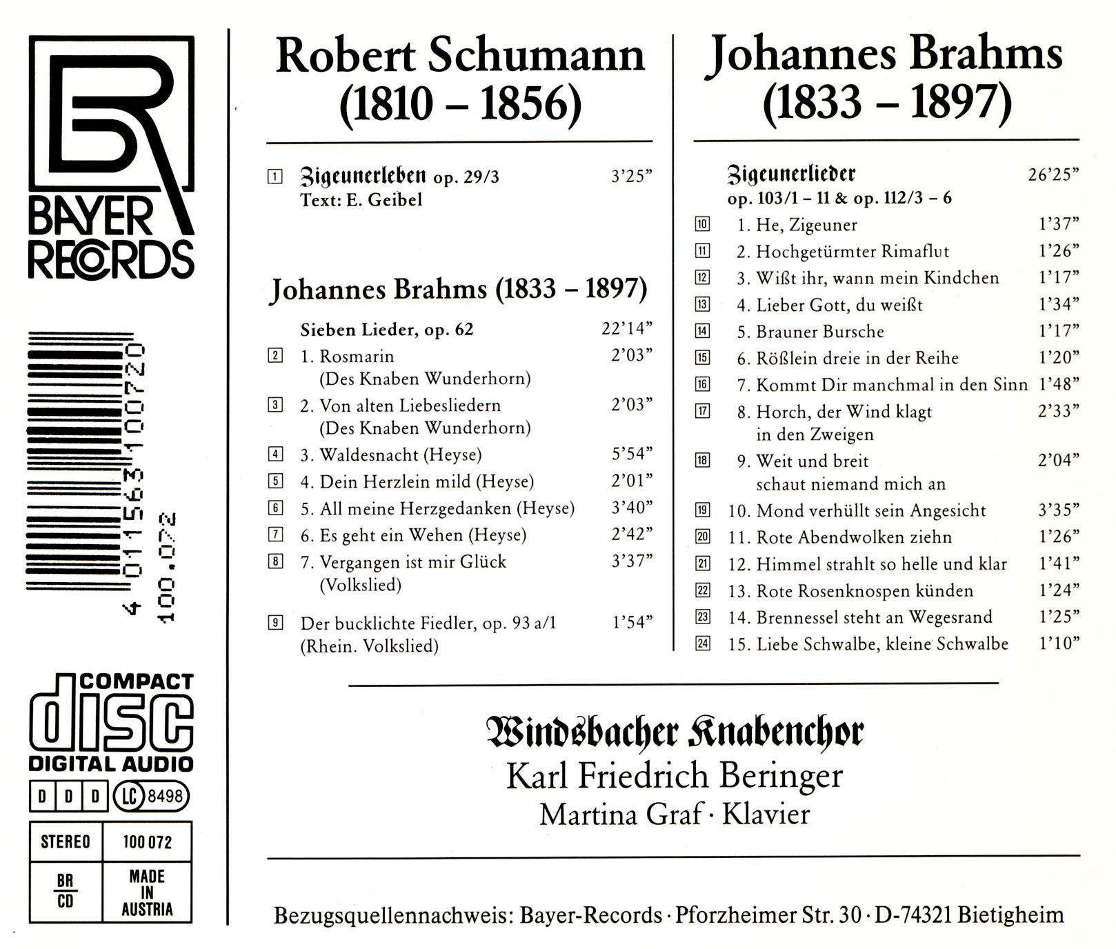 Robert Schumann / Johannes Brahms - Zigeunerlieder