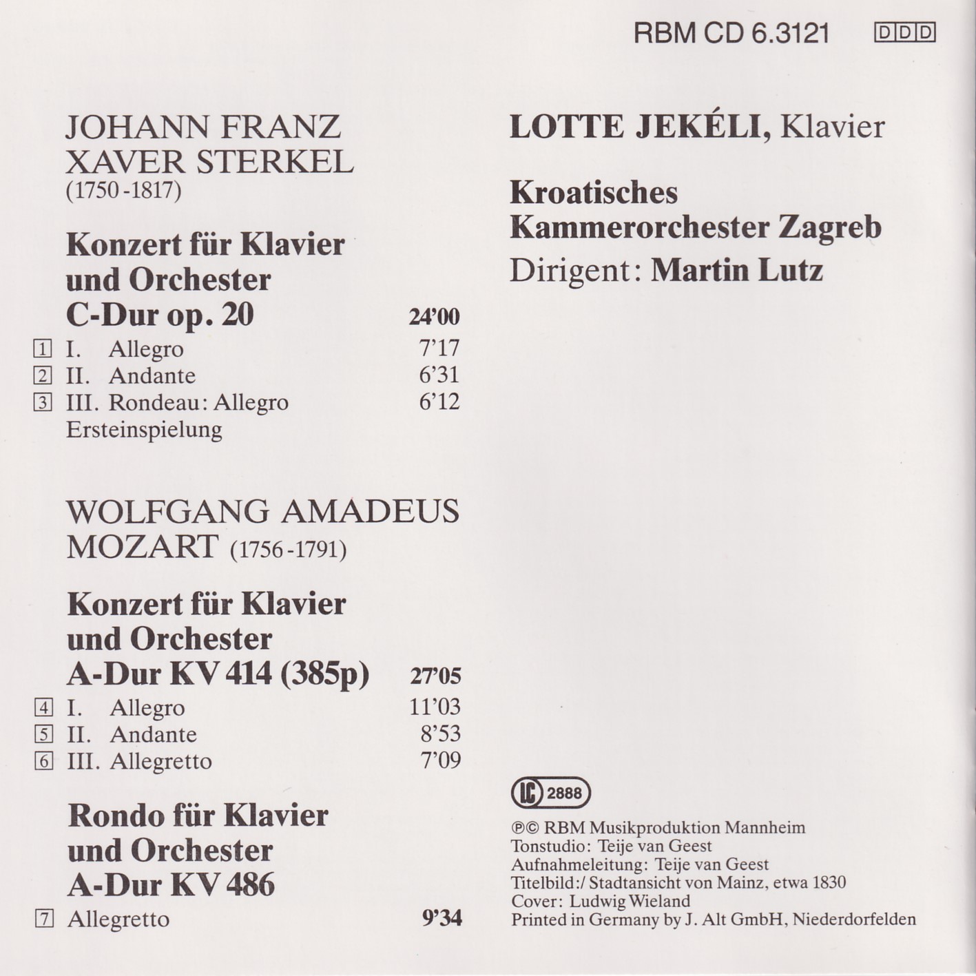 Sterkel / Mozart - Frühklassische Klavierkonzerte