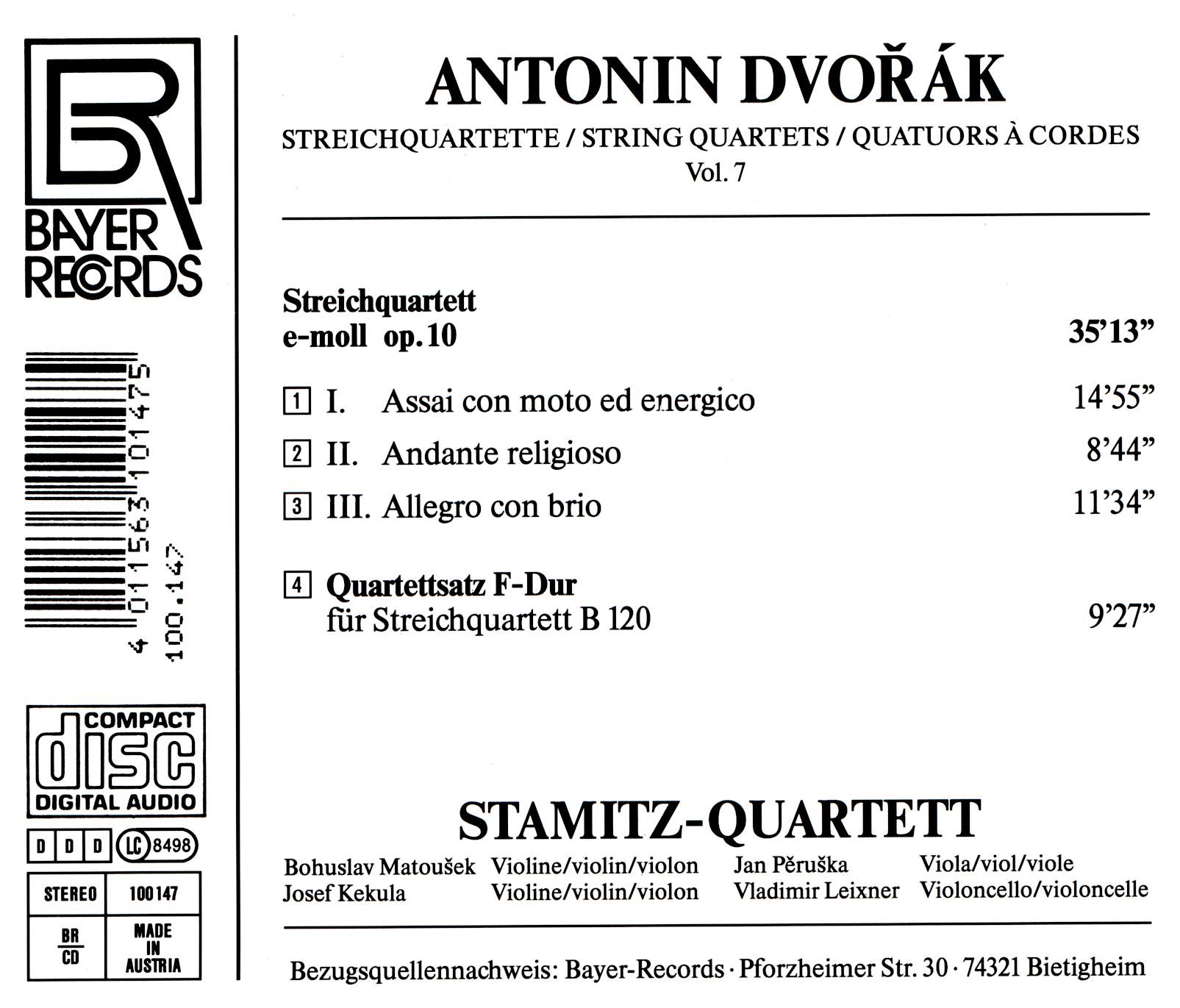 Antonin Dvorak - Streichquartette Vol.7