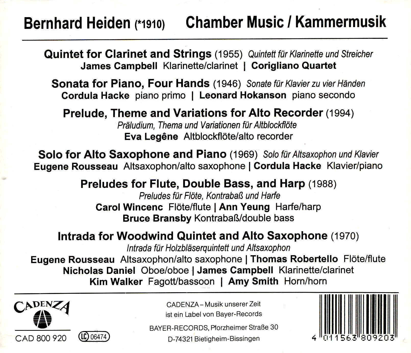 Bernhard Heiden - Kammermusik