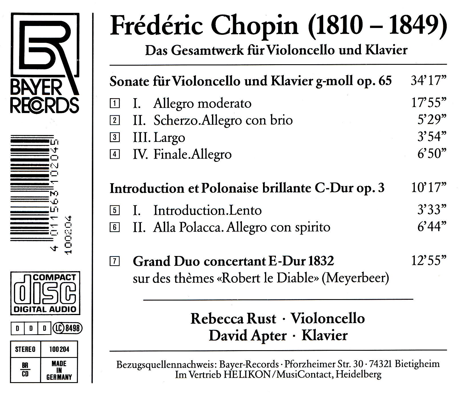 Frédéric Chopin - Werke für Violoncello & Klavier