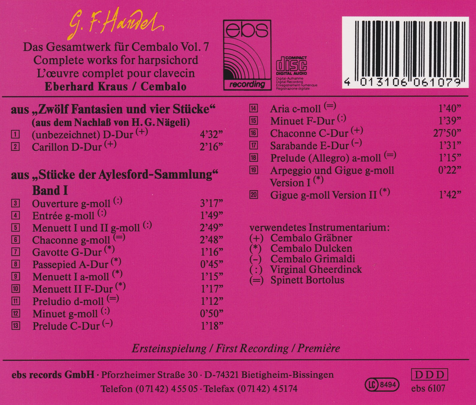 Georg Friedrich Händel - Das Cembalowerk Vol.7