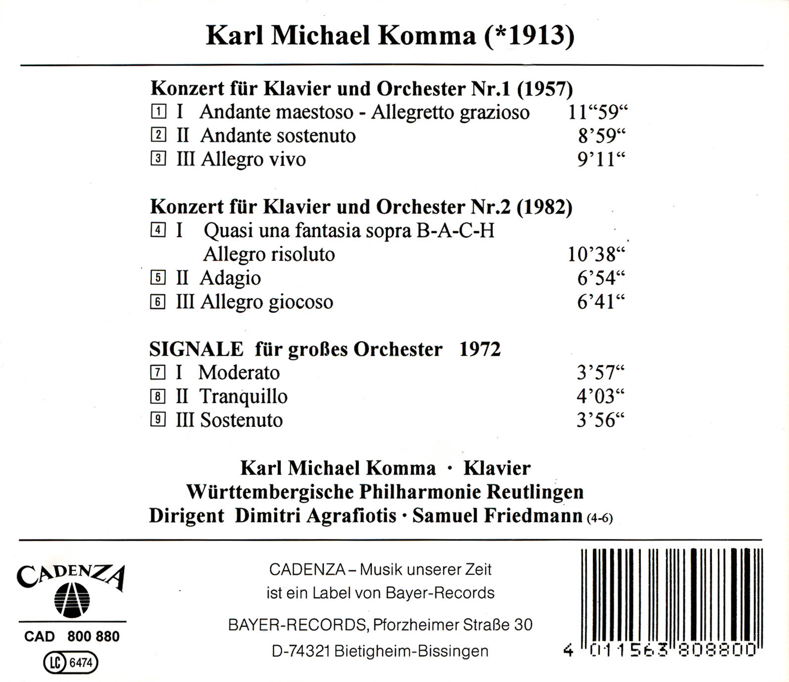 Karl Michael Komma - Klavierkonzerte