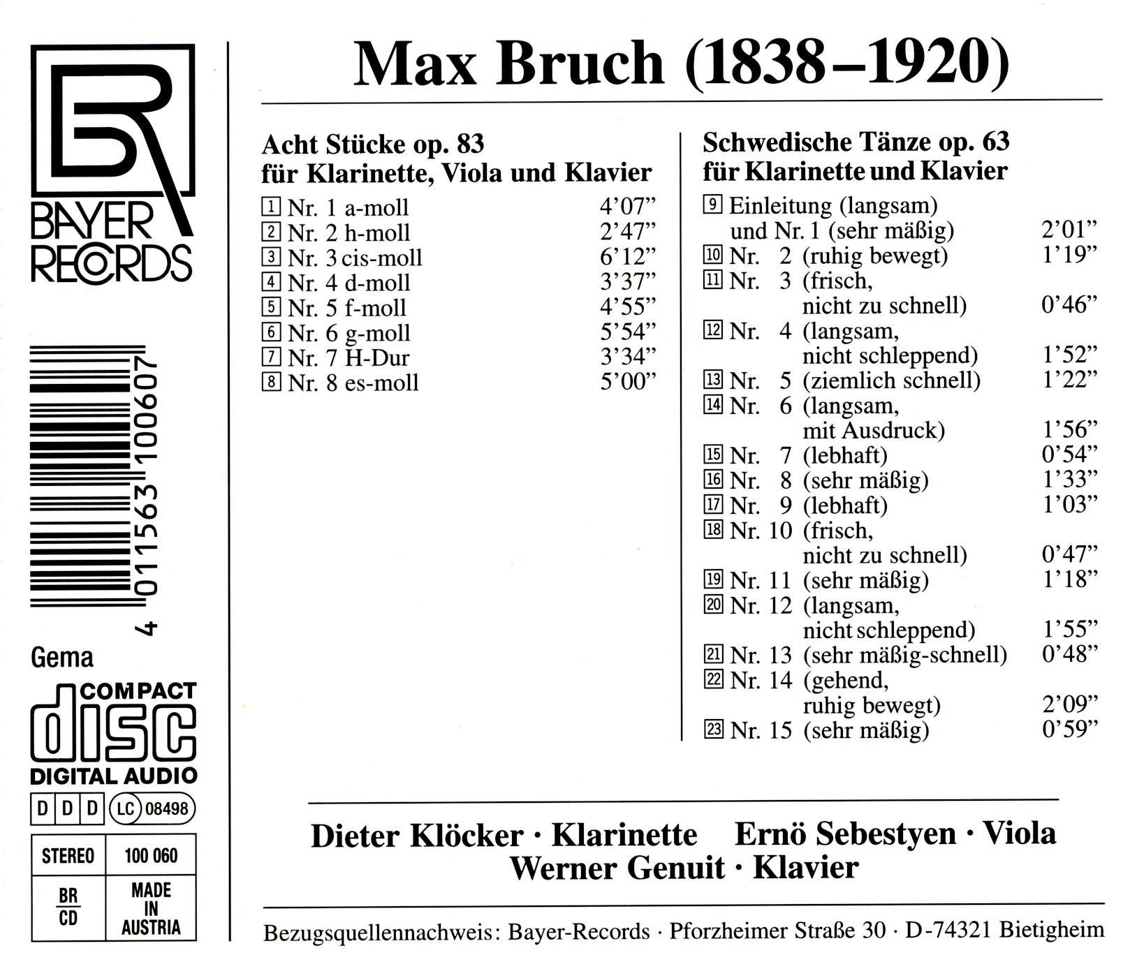 Max Bruch - Werke für Klarinette