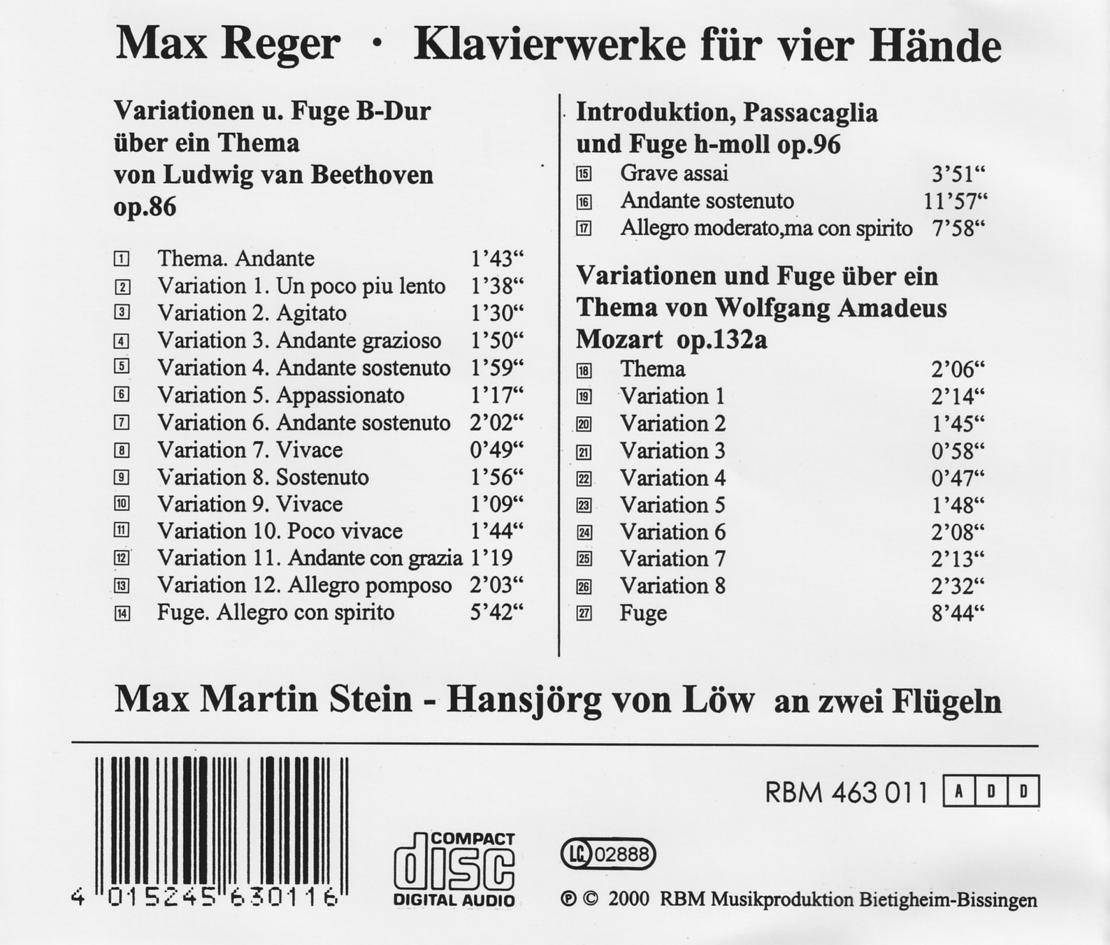 Max Reger - Klavierwerke für vier Hände