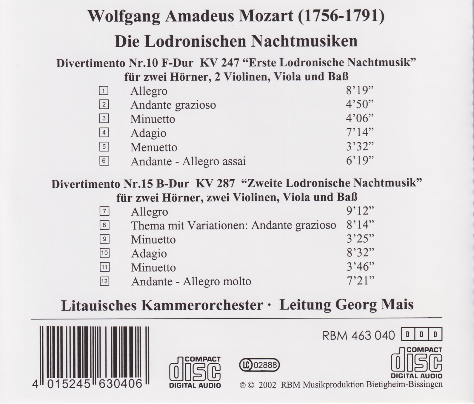 W. A. Mozart - Die Lodronischen Nachtmusiken
