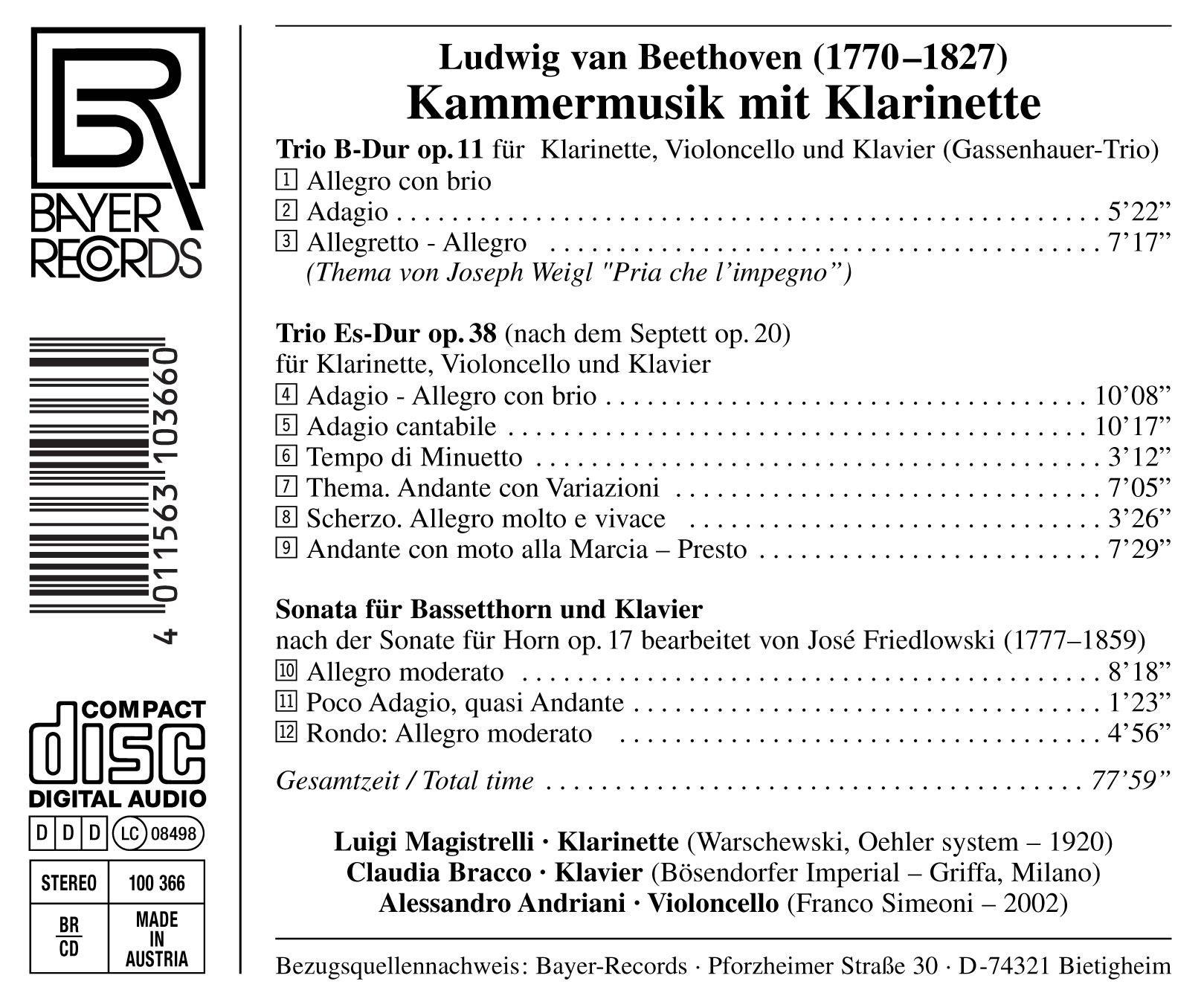 Ludwig van Beethoven - Kammermusik mit Klarinette