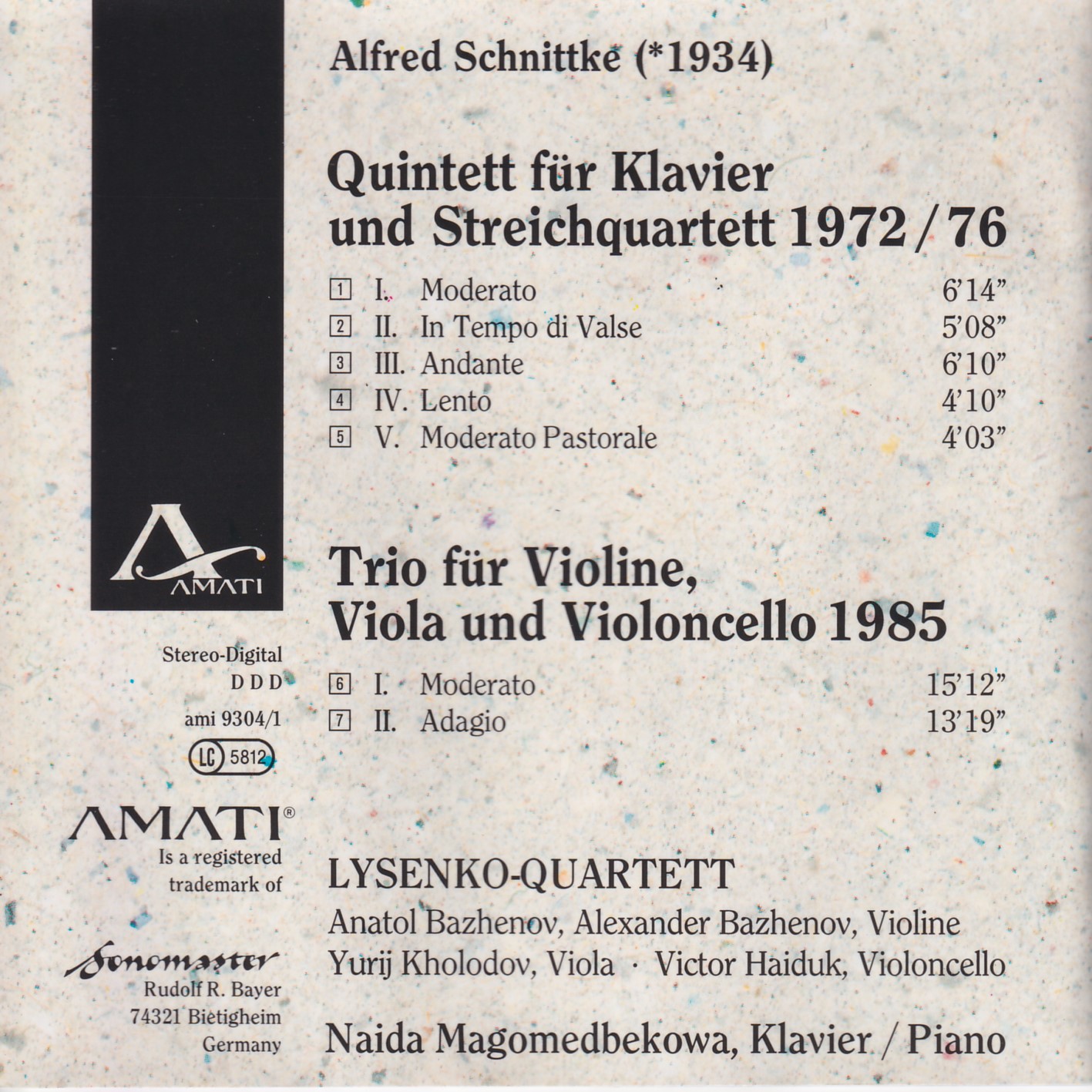 Alfred Schnittke - Klavierquintett / Streichtrio
