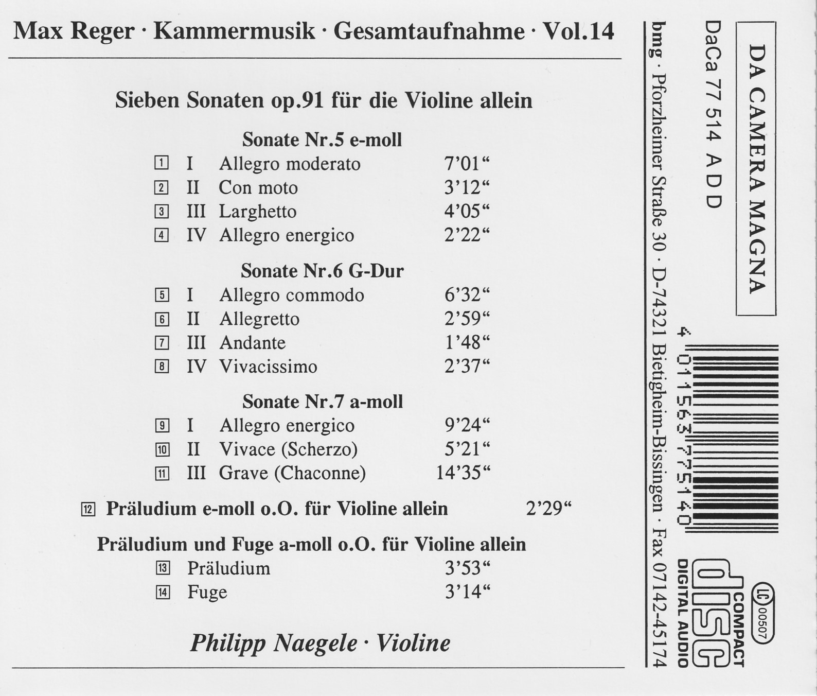 Max Reger - Kammermusik komplett Vol. 14