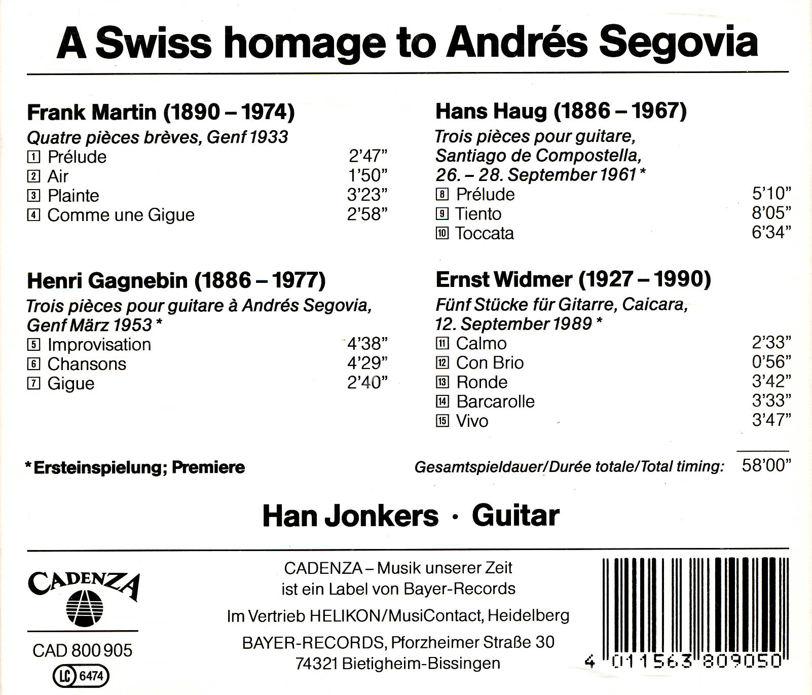 A Swiss Hommage to Andres Segovia