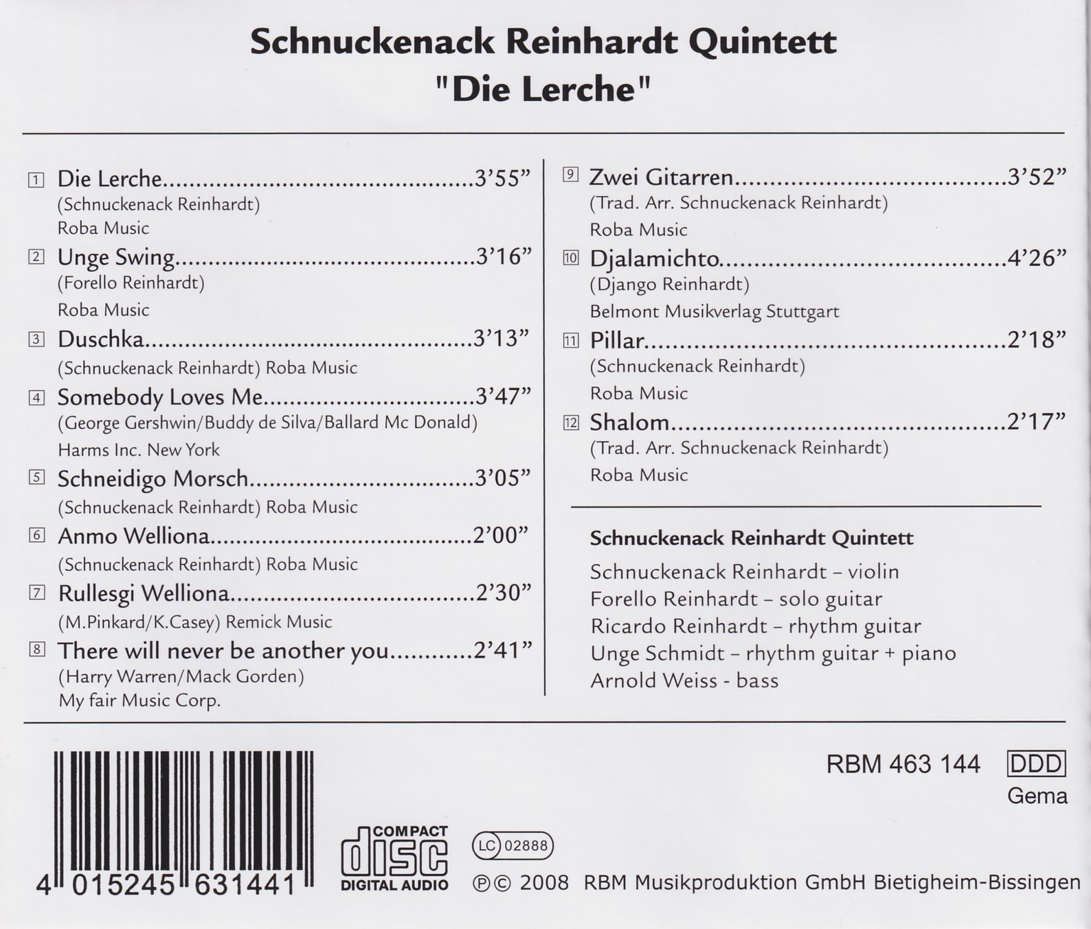 Schnuckenack Reinhardt Quintett - „Die Lerche“