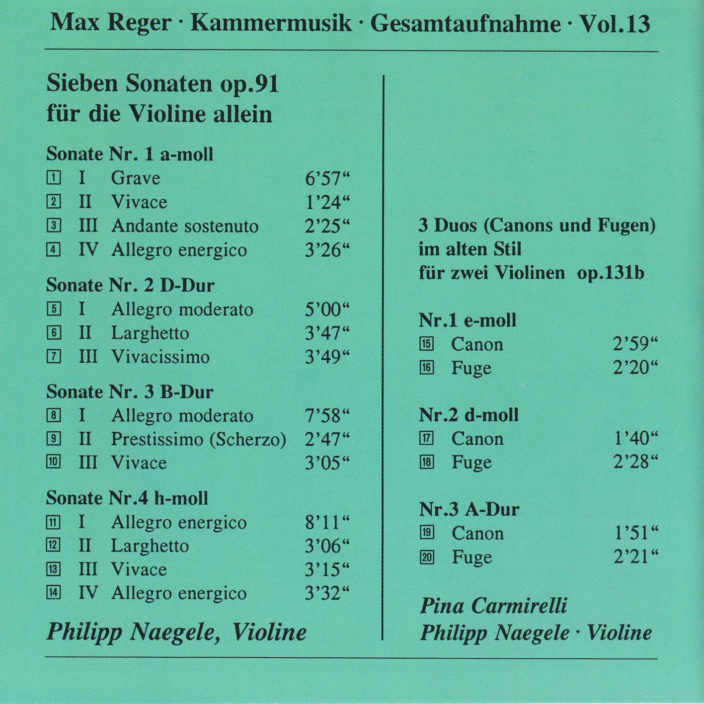 Max Reger - Kammermusik komplett Vol. 13