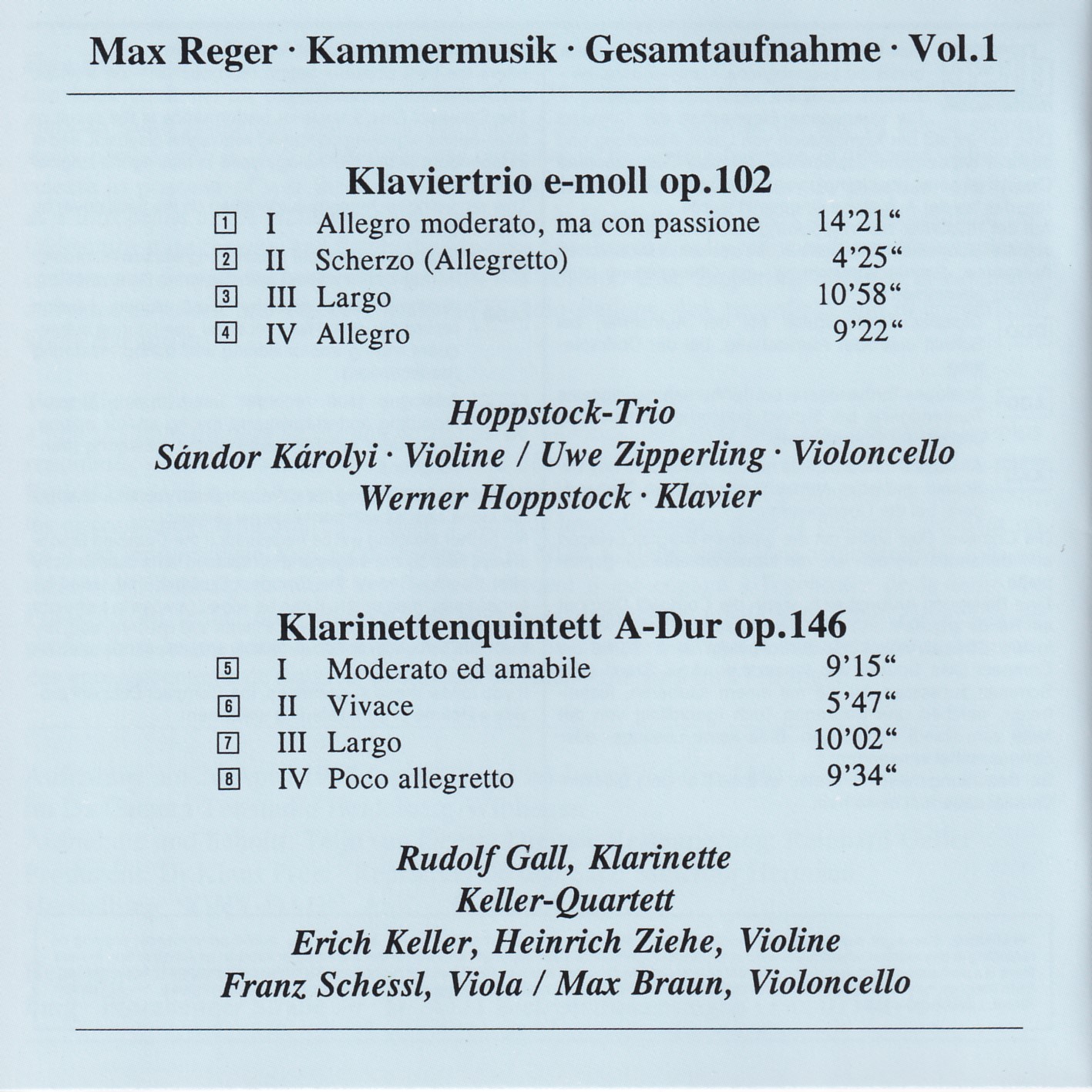Max Reger - Kammermusik komplett Vol. 1