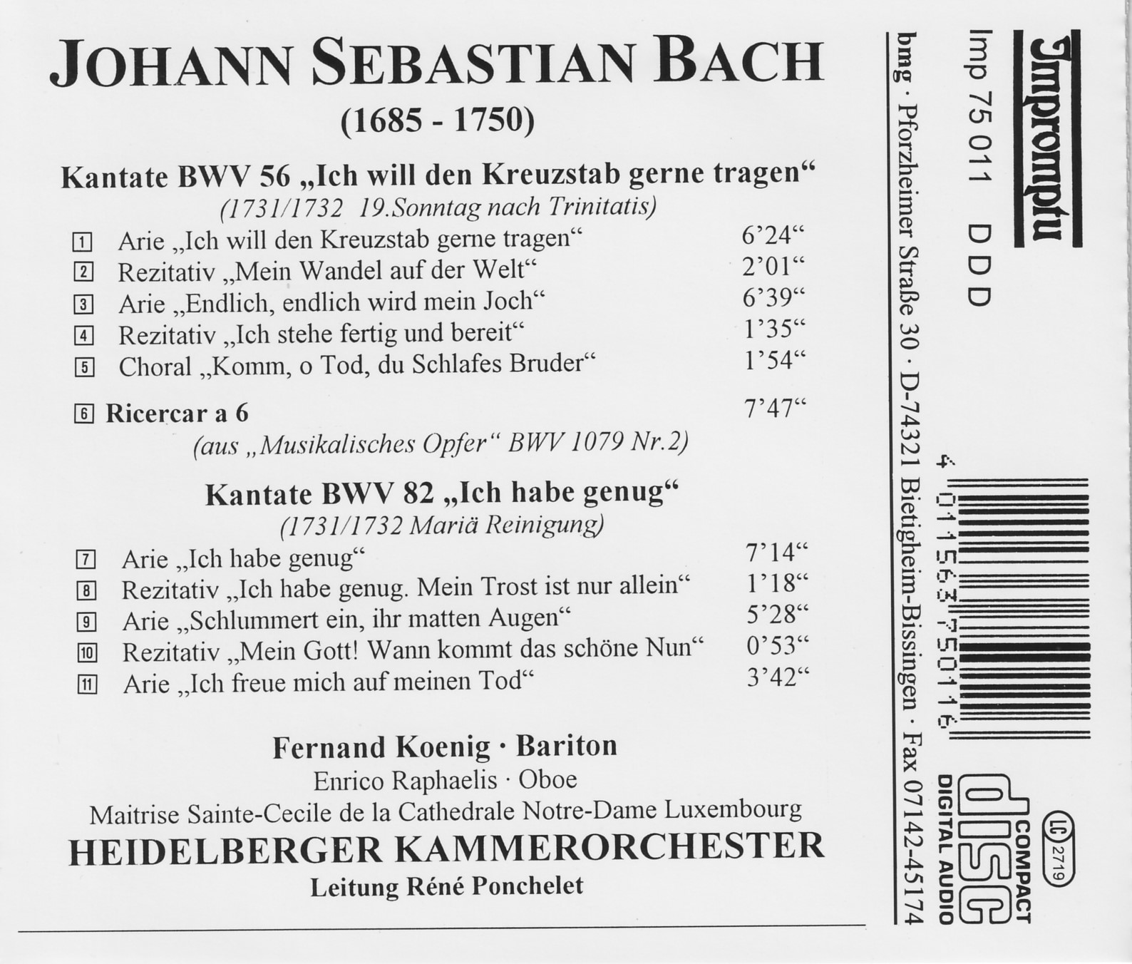 Johann Sebastian Bach - Solokantaten für Baß